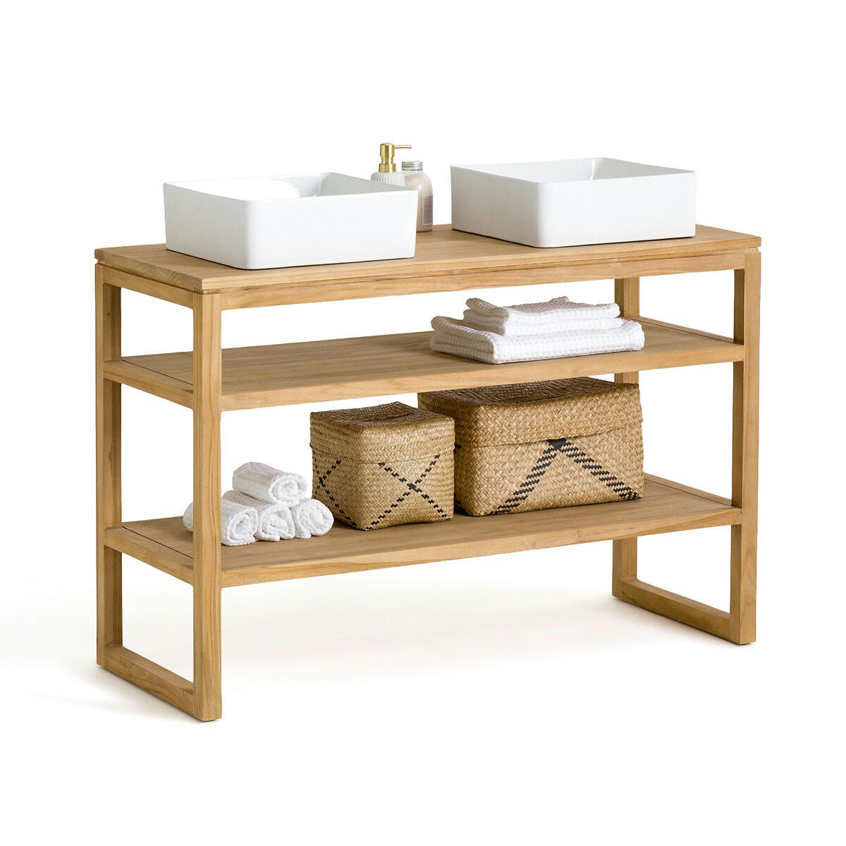 Meuble double vasque teck massif, Elli