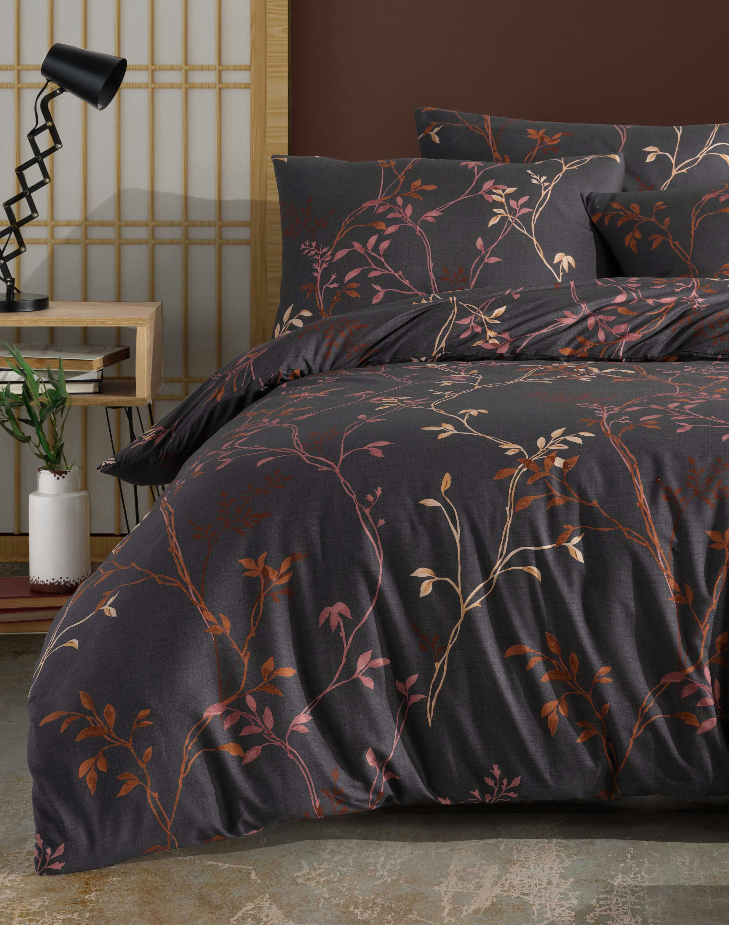 FIONA MARRON - Parure housse de couette 240x220 cm et 2 taies d'oreiller 65x65 cm