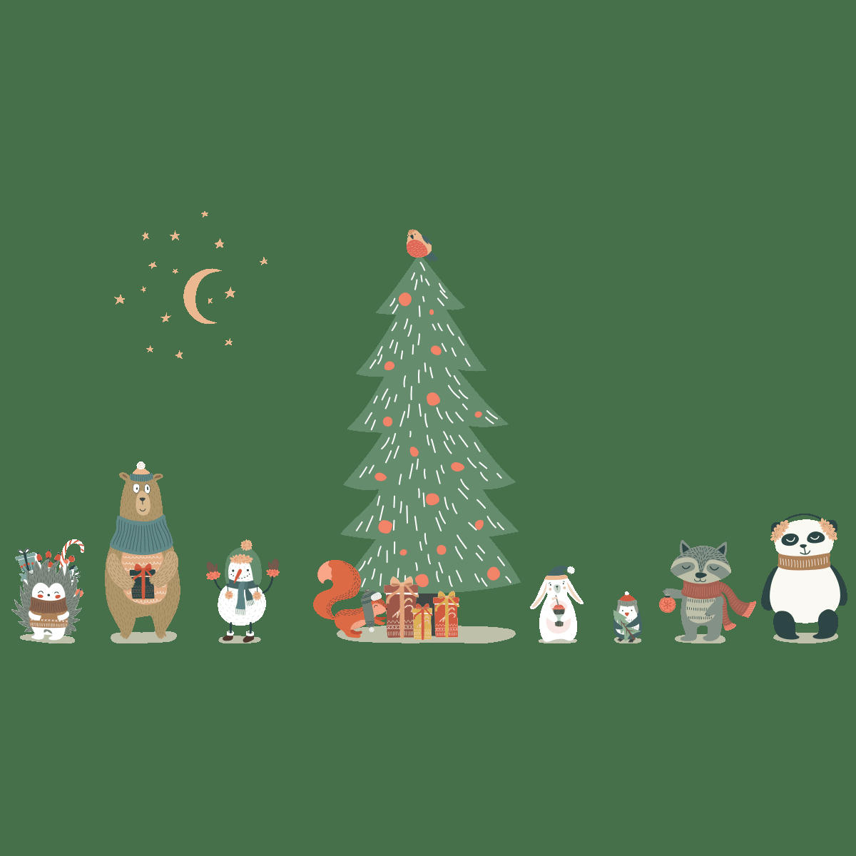 - Stickers Noël animaux enchantés 75 x 50 cm