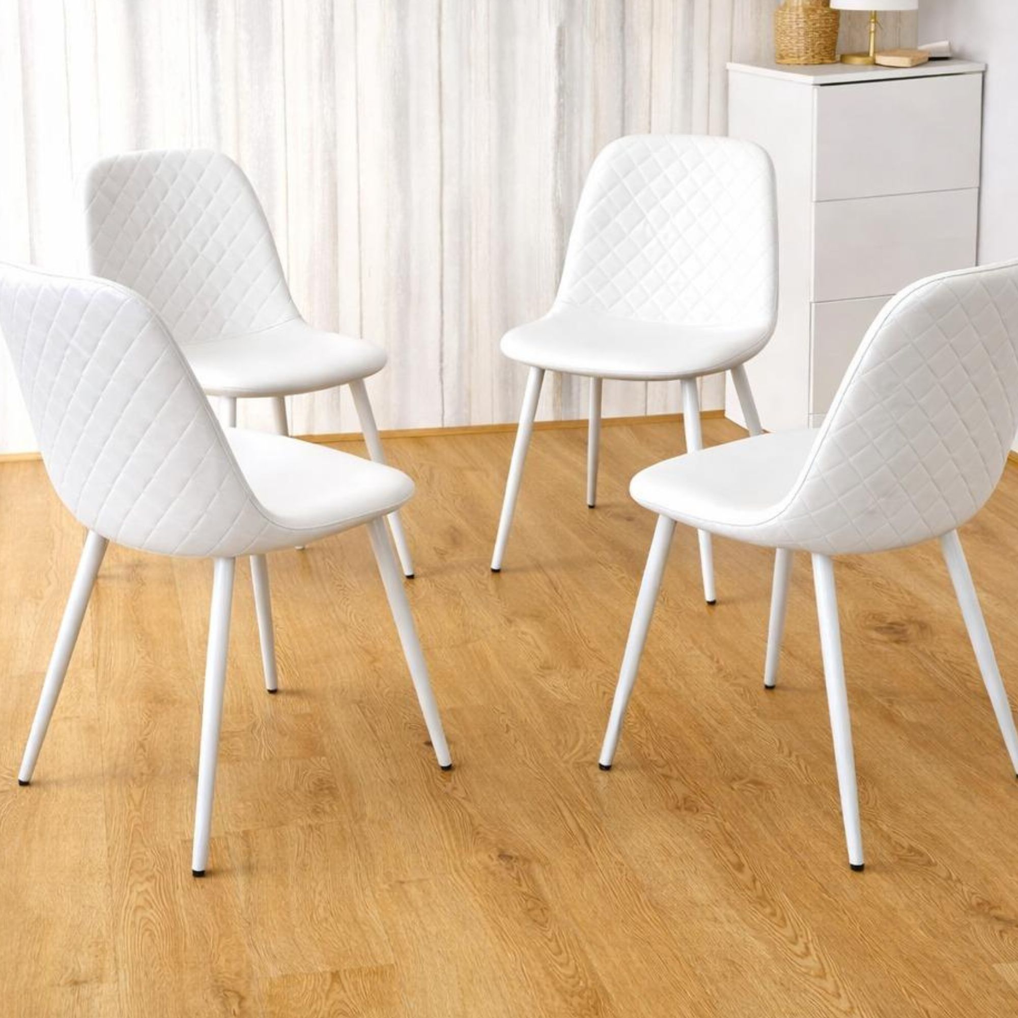 KOSY KOALA Modern Grey Dining Table Set With 4 White Chairs kitchen Set