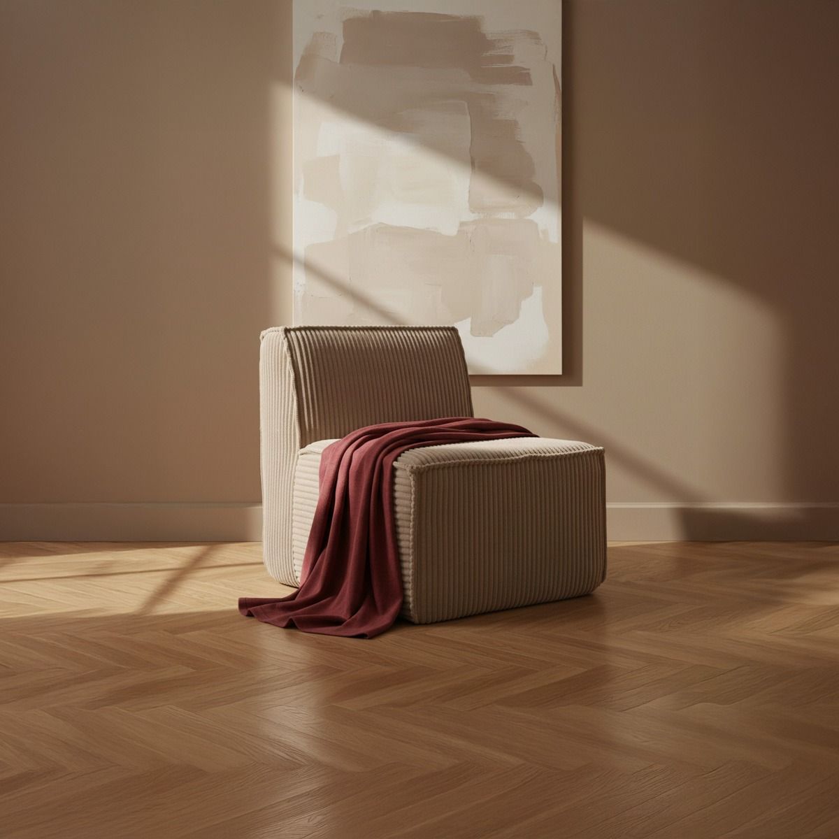 Fotel modułowy LYKKE beżowy piankowy sztruksowy 73x88x73 cm