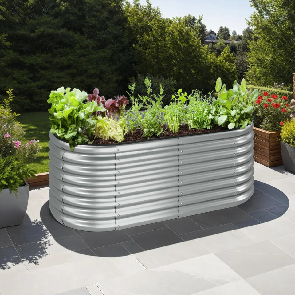 tectake Hoge plantenbak Flormma, 804l, verzinkt, 160x80x80cm, Zilver