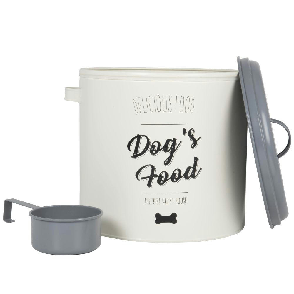 GOURMET DOG - Boîte à croquettes en métal écru imprimé H27