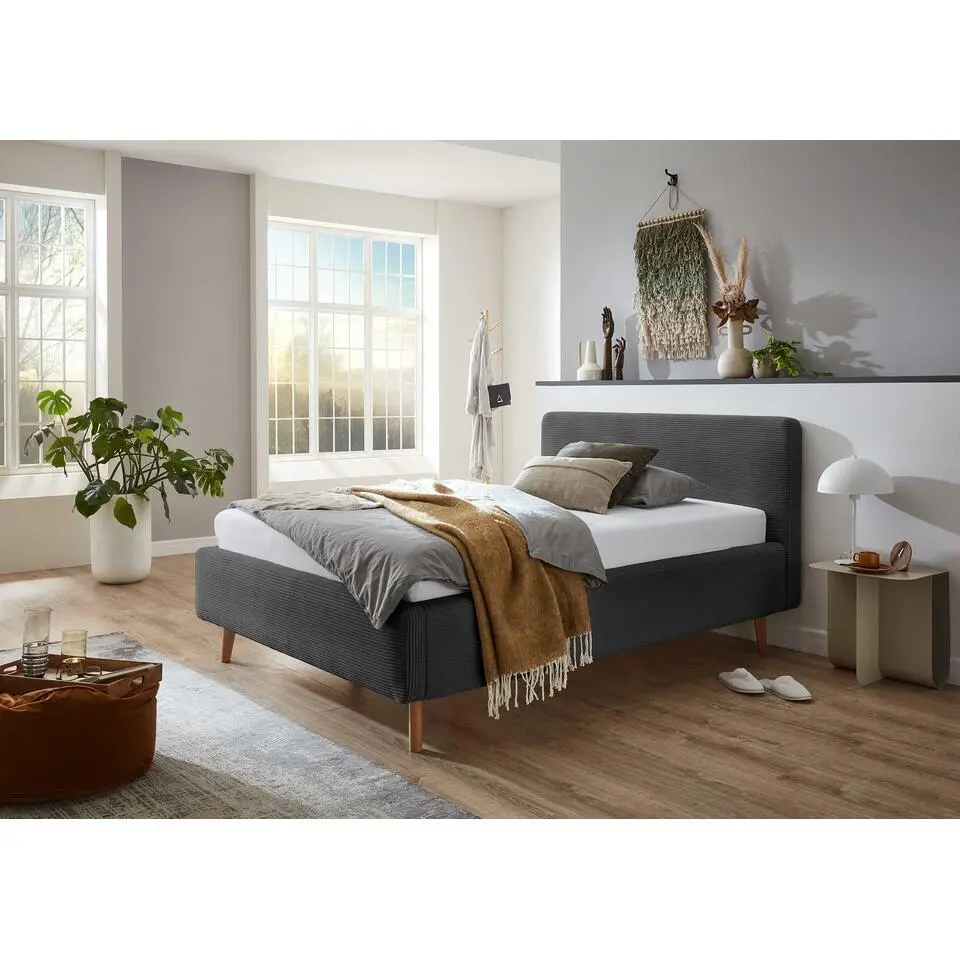 Gestoffeerd bed Madras 140x200cm ribfluweel - antraciet