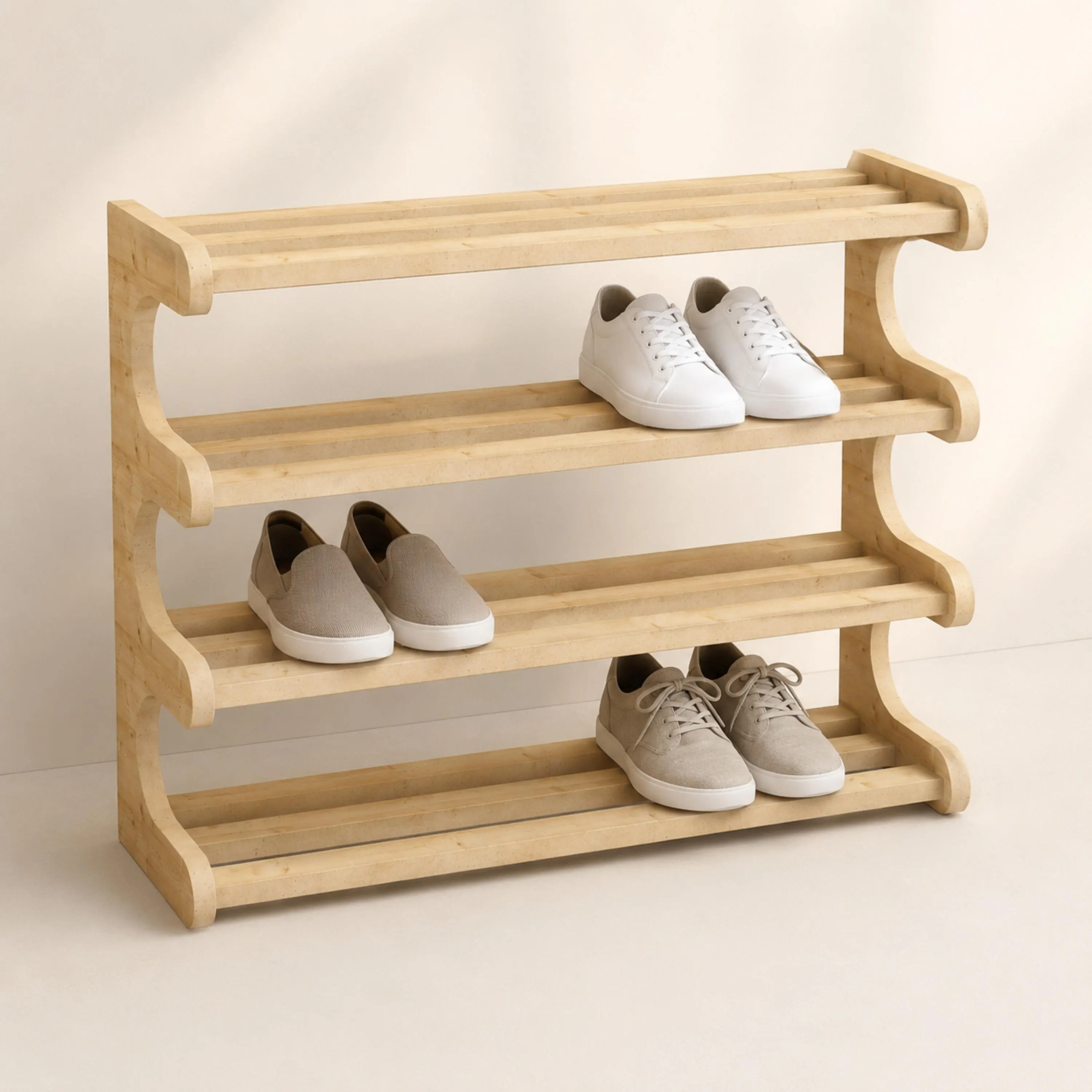 4 Tier Wooden Shoe Rack, Slim Entryway Shoe Organizer, Narrow Shoe Storage Shelf, Bathroom Pantry Rack