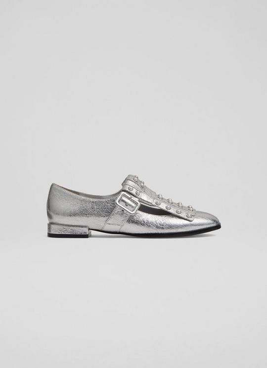 Lkb Zig Silver Leather Fringed Loafers