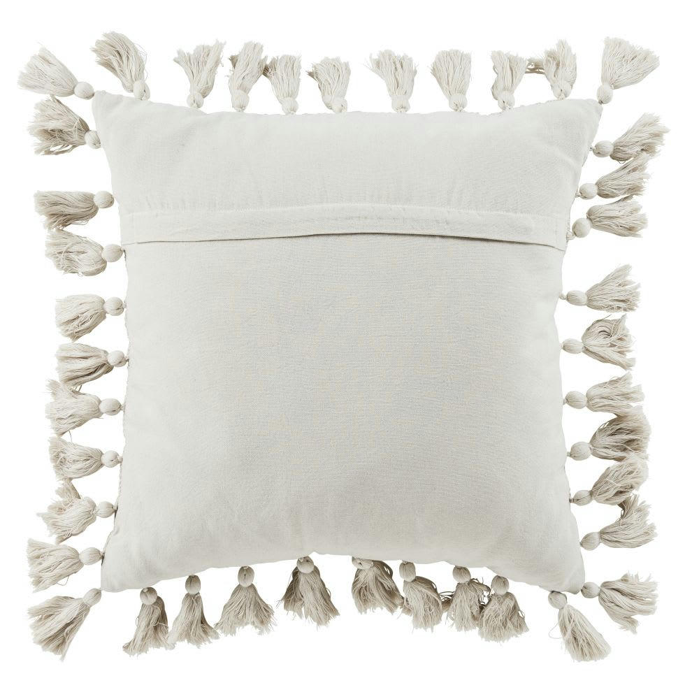 LIMANA - Coussin en coton recyclé tissé beige avec pompons 50x50
