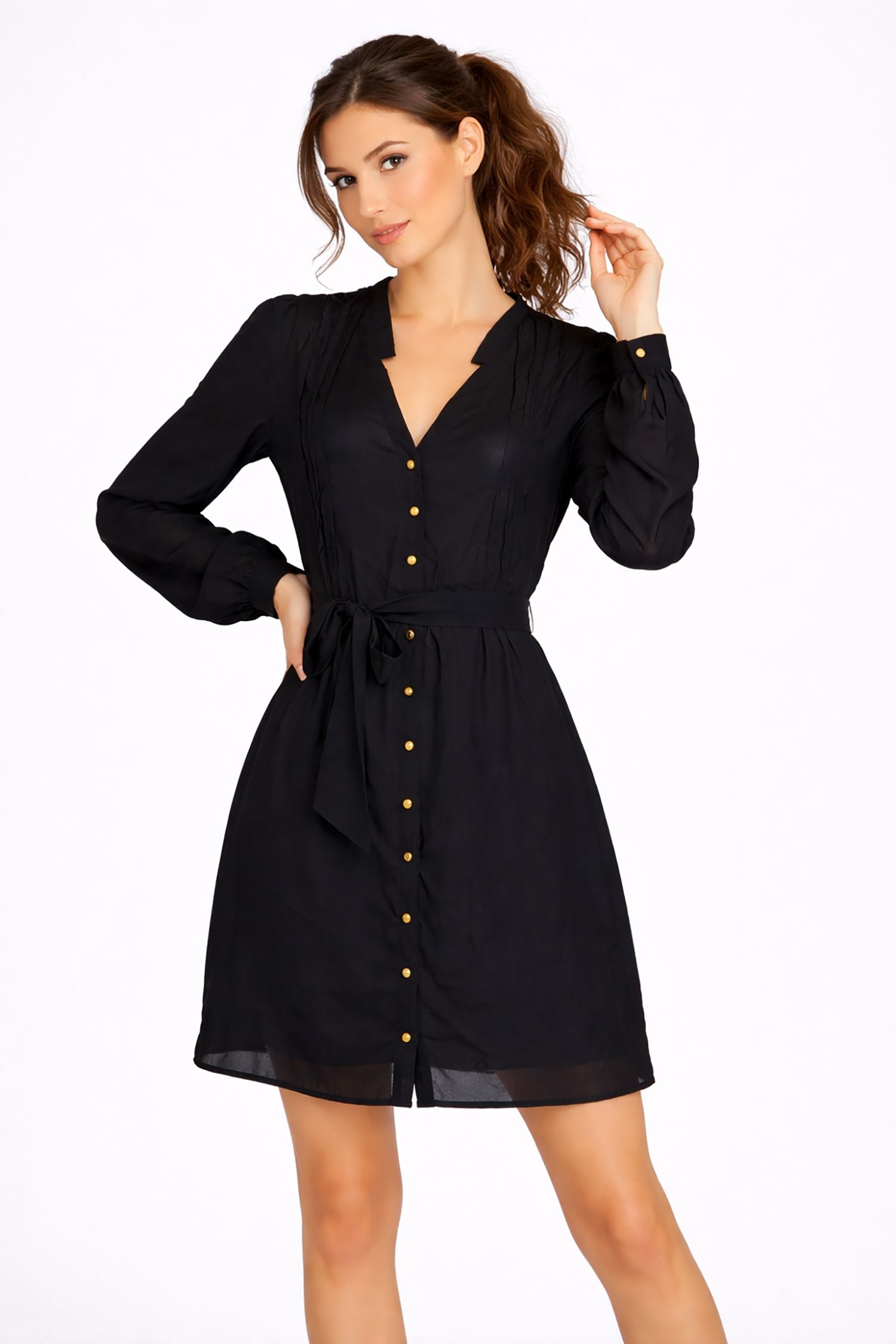 Cutie London Sheer Button Detail Tie Waist Mini Dress