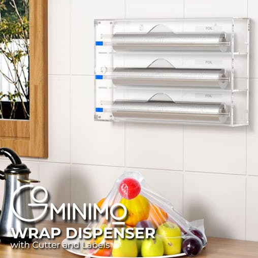 NNEWDS 3 in 1 Acrylic Wrap Dispenser with Cutter and Labels (Clear) GO-WD-103-SYD