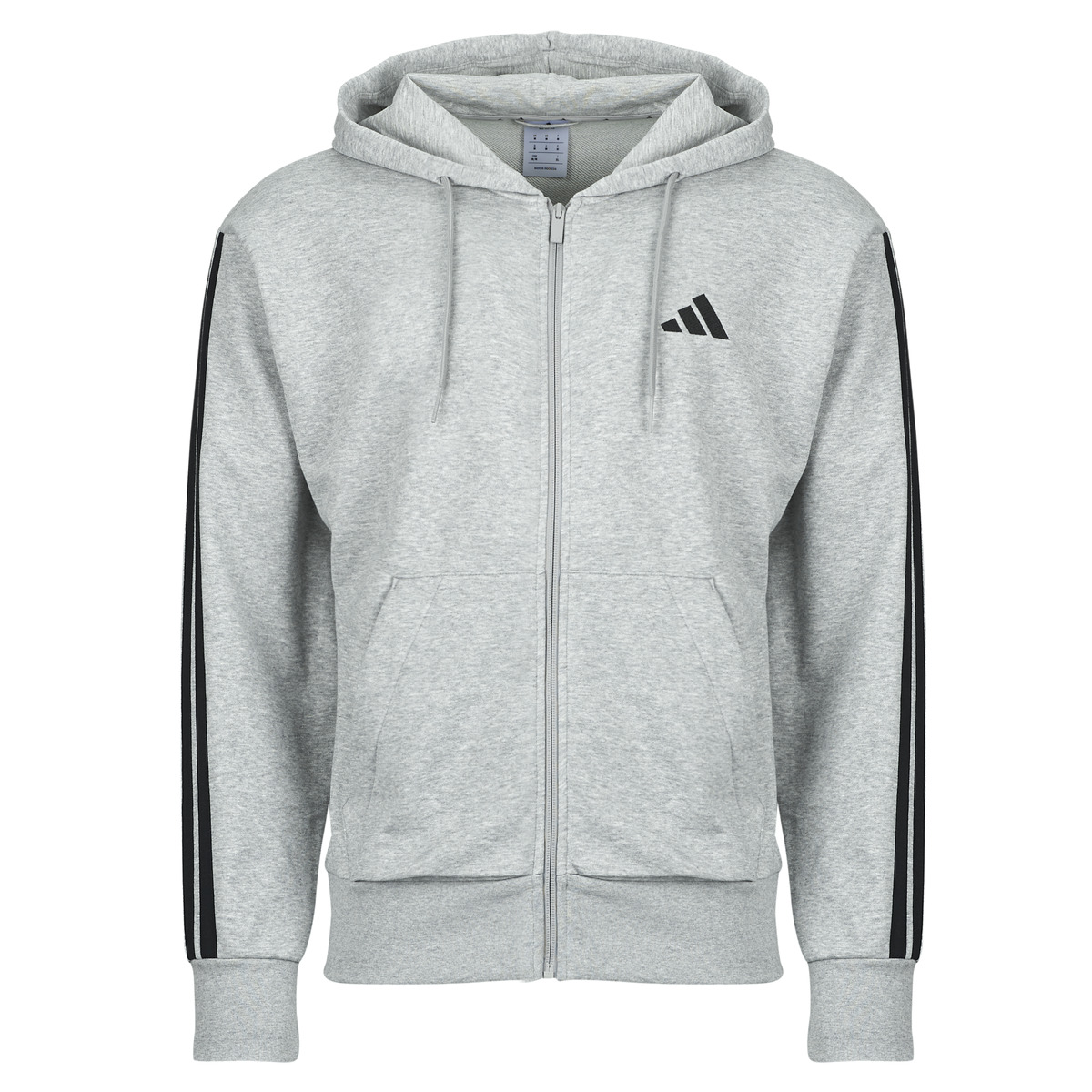 adidas - Essentials 3-Stripes French Terry Full-Zip Hoodie - Grey / Black