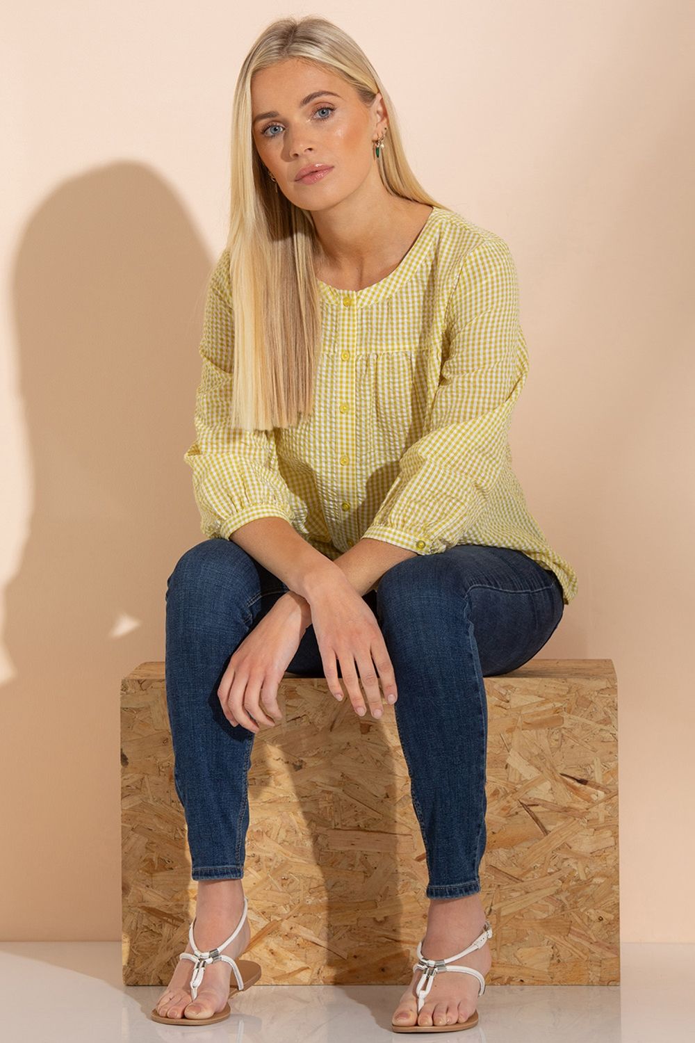 Klass. Seersucker Checked Blouse