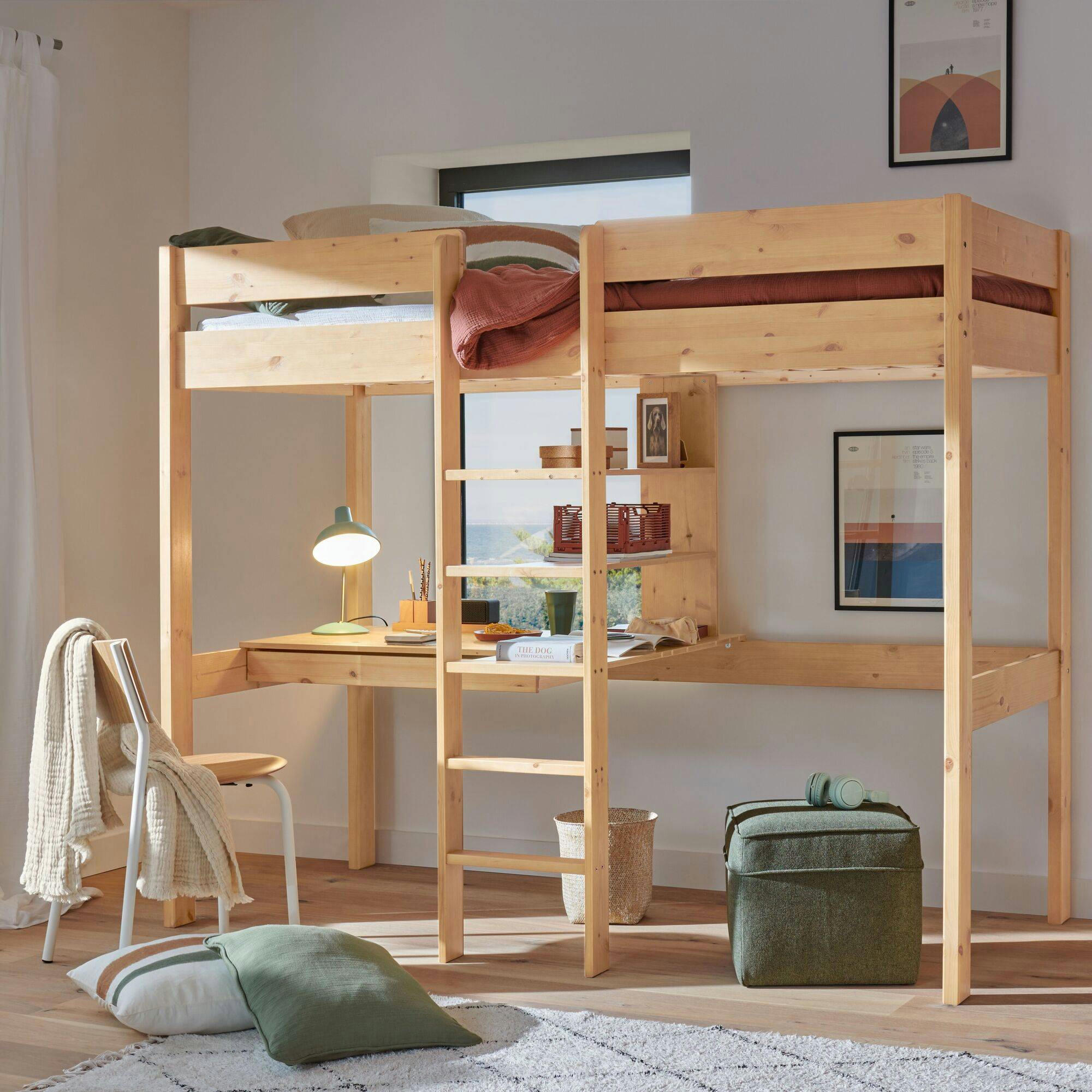 TIM - Lit mezzanine avec 1 bureau 90x200 cm naturel