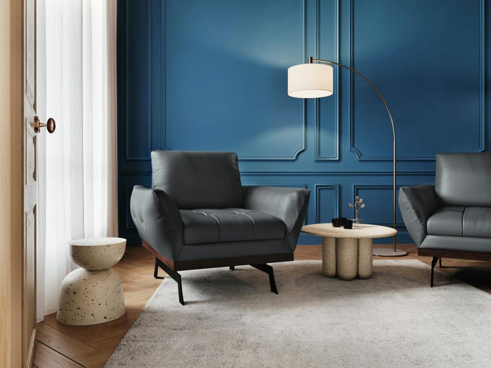 OLIVIER - Fauteuil 1 place en cuir gris