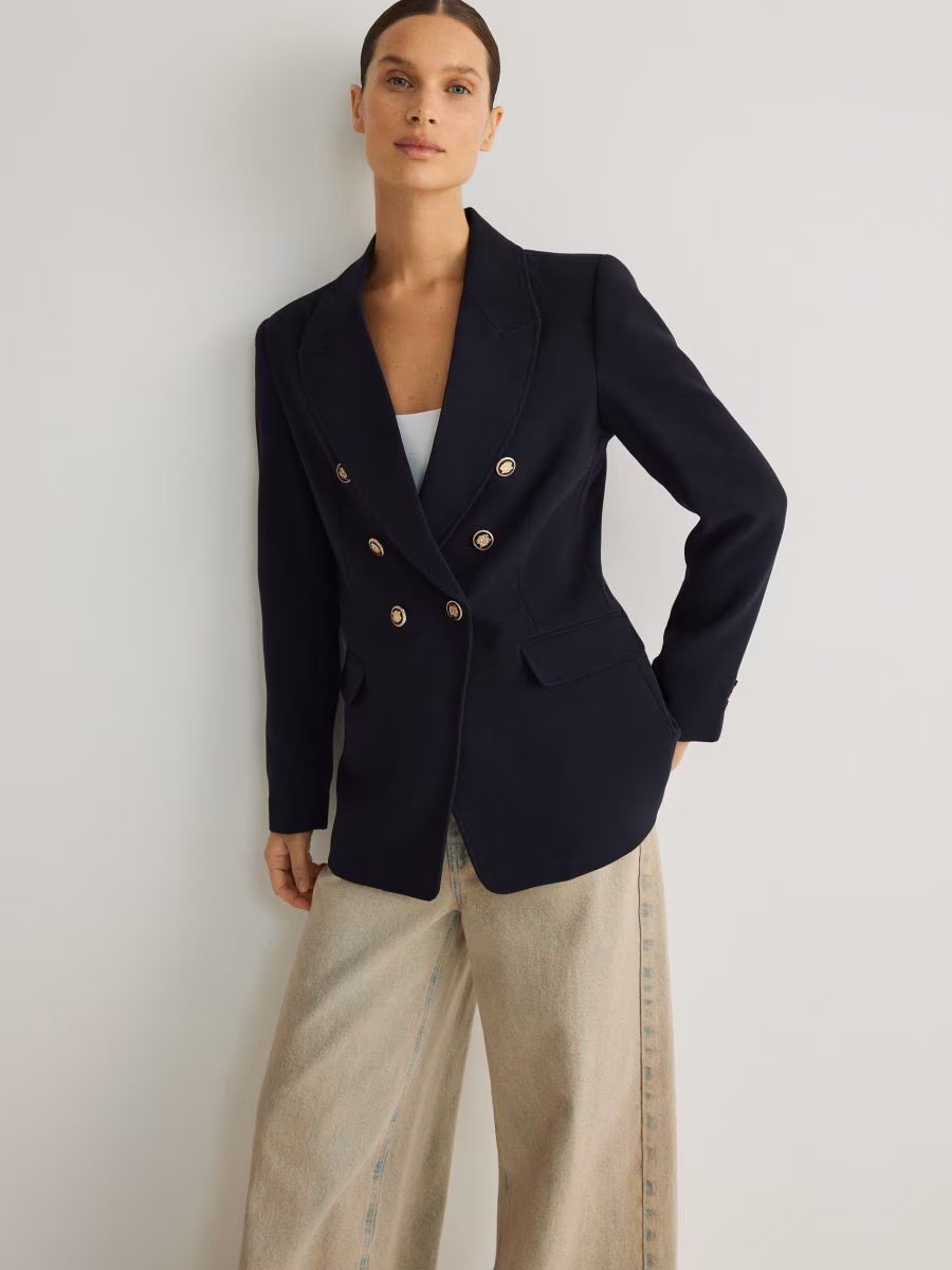 Viscose Blend Double-Breasted Blazer