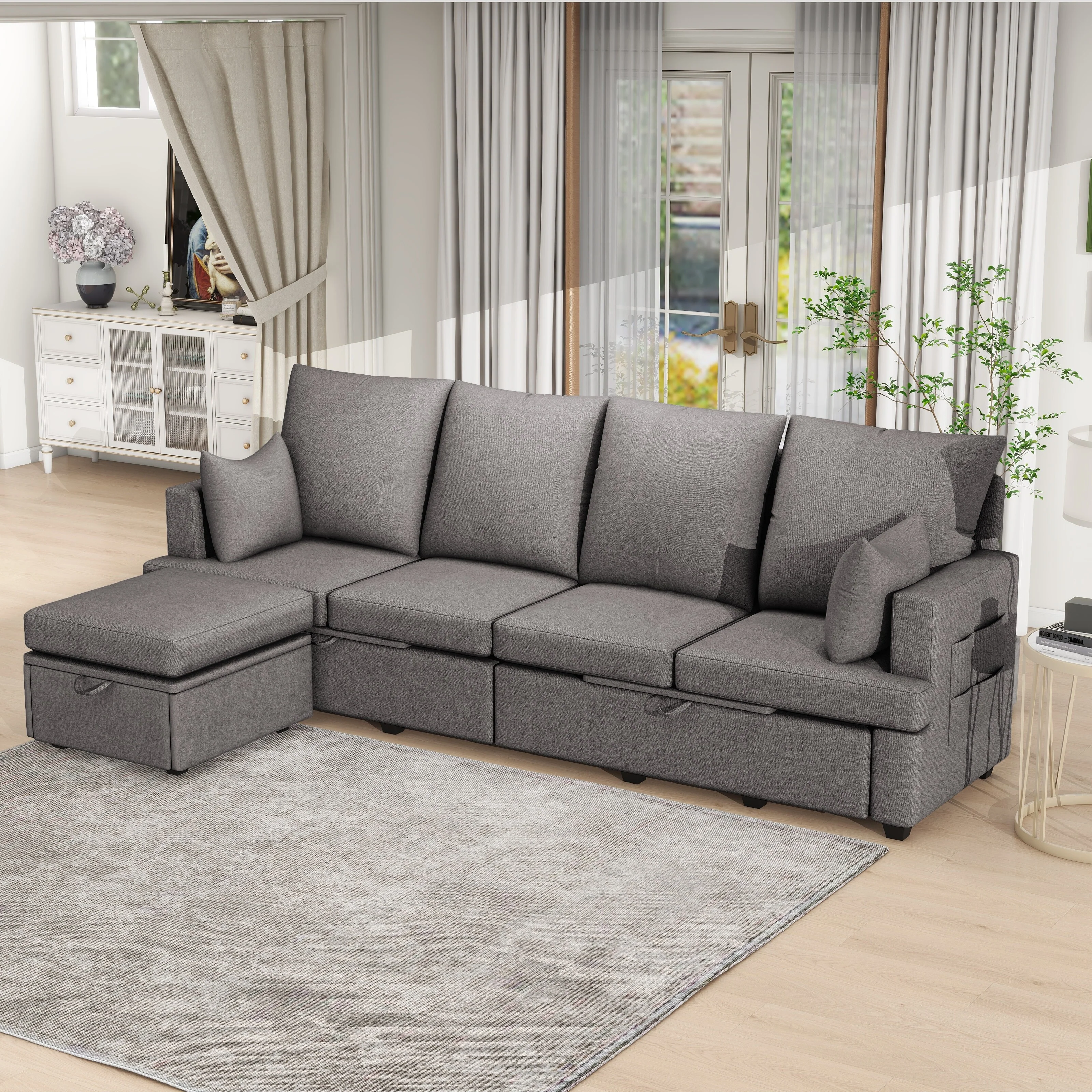 103.2'' L-Shaped 5 Seat Modular Sectional Sofa Couch with High Backrest, Memory Foam Cushions, and 2 Included Pillows