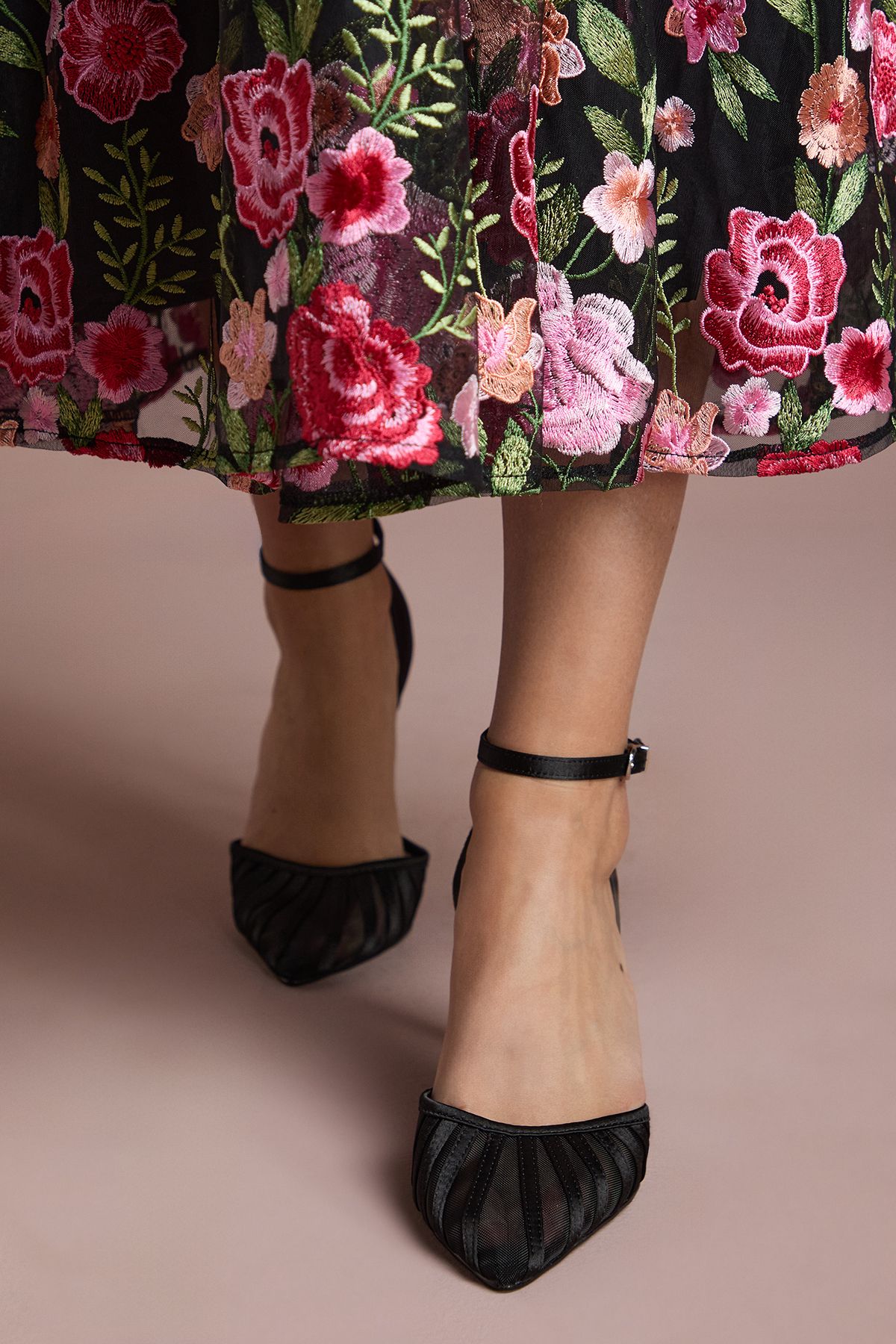 Coast Krystal Satin Mesh Detail High Stiletto Heel Court Shoes