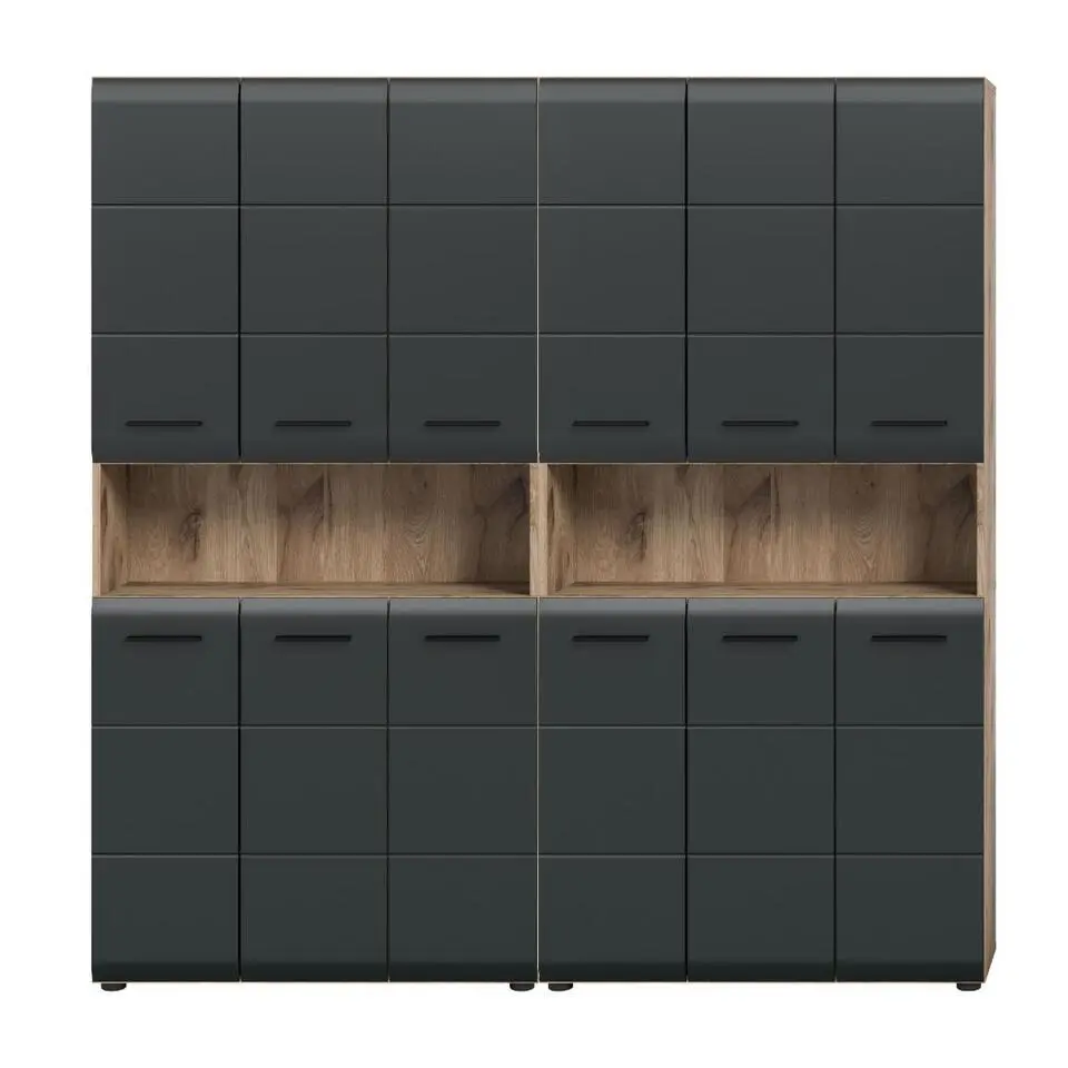 Hioshop Ice badkamer I15 zwart mat- eiken decor