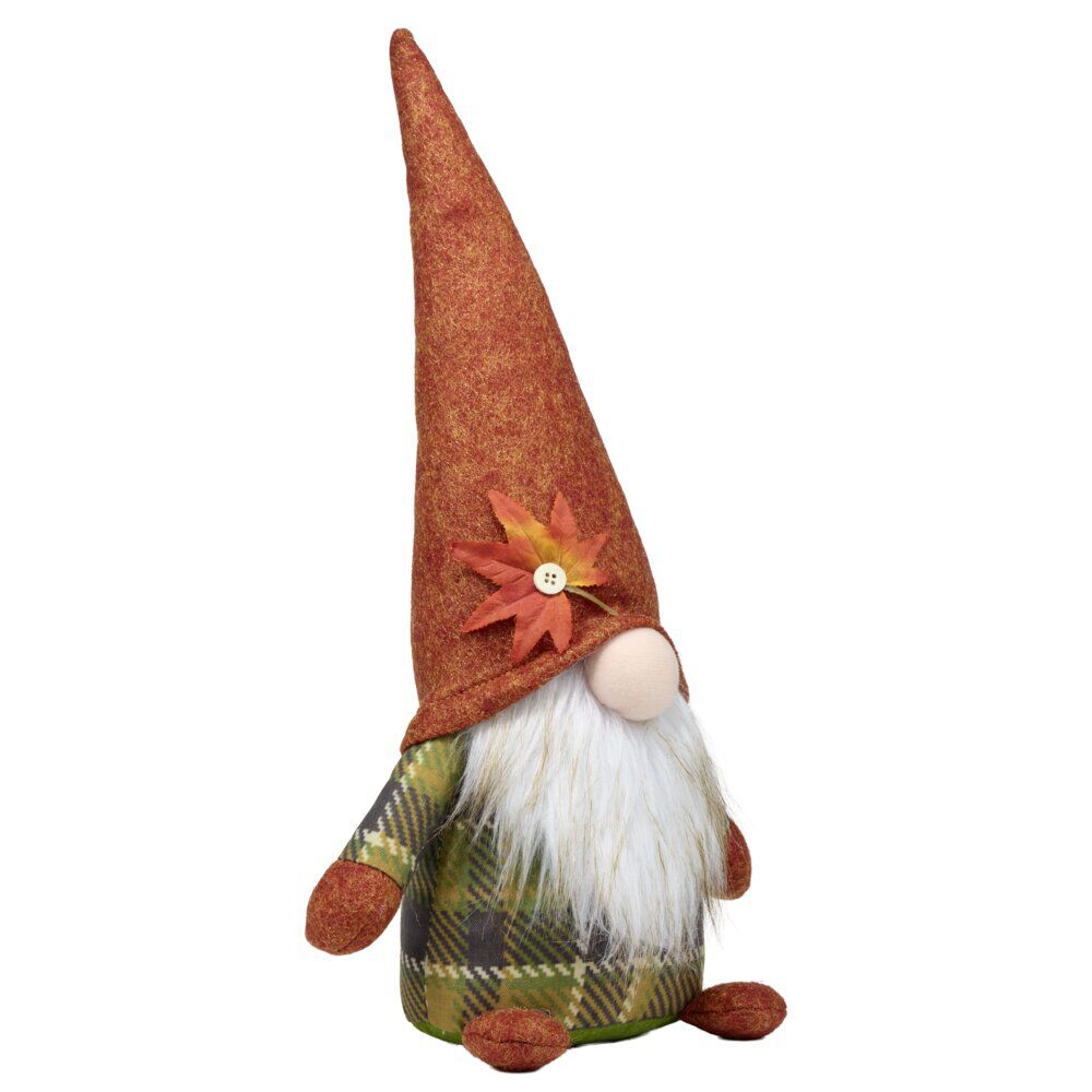Gnome à poser thème automne en feutrine 18x11xH40cm (2 modèles orange ou vert)