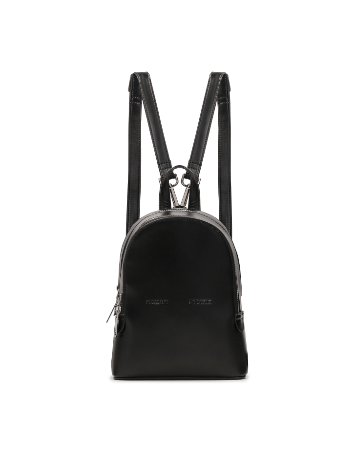 Small black rigid leather backpack