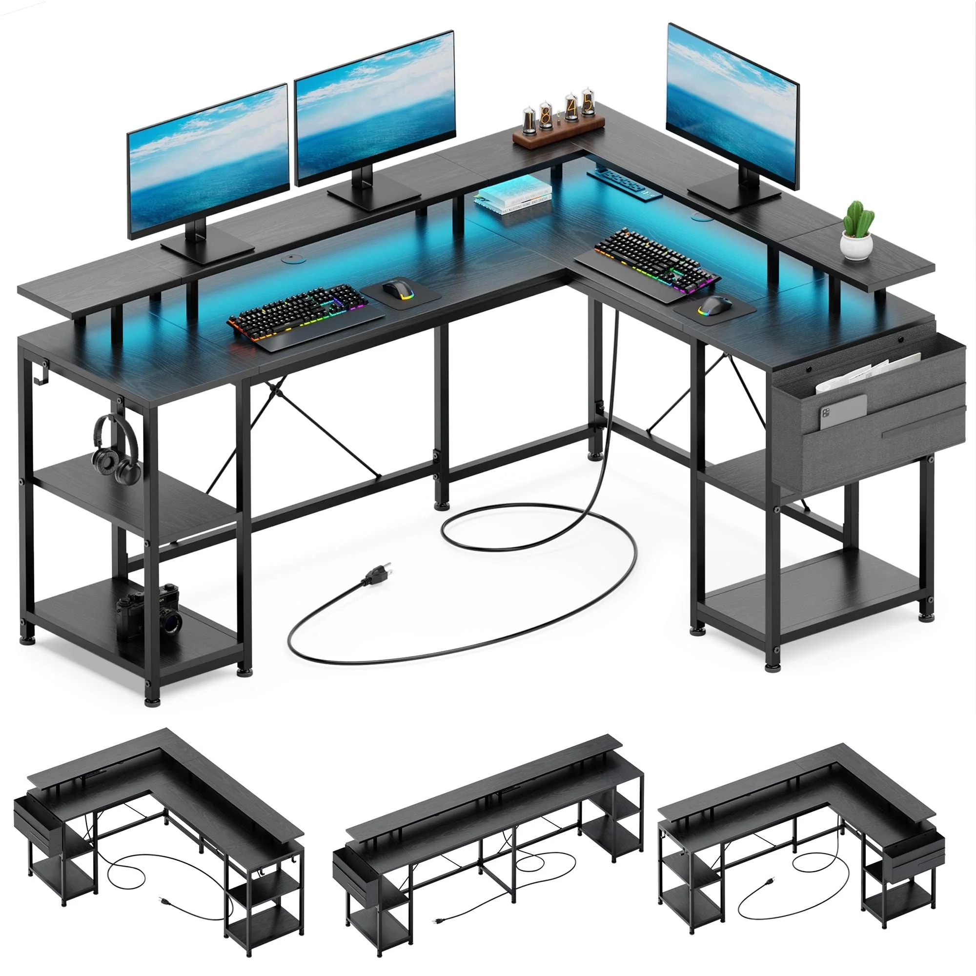 L Shaped Gaming Desk 95 Reversible Computer Desk with Power Outlet
