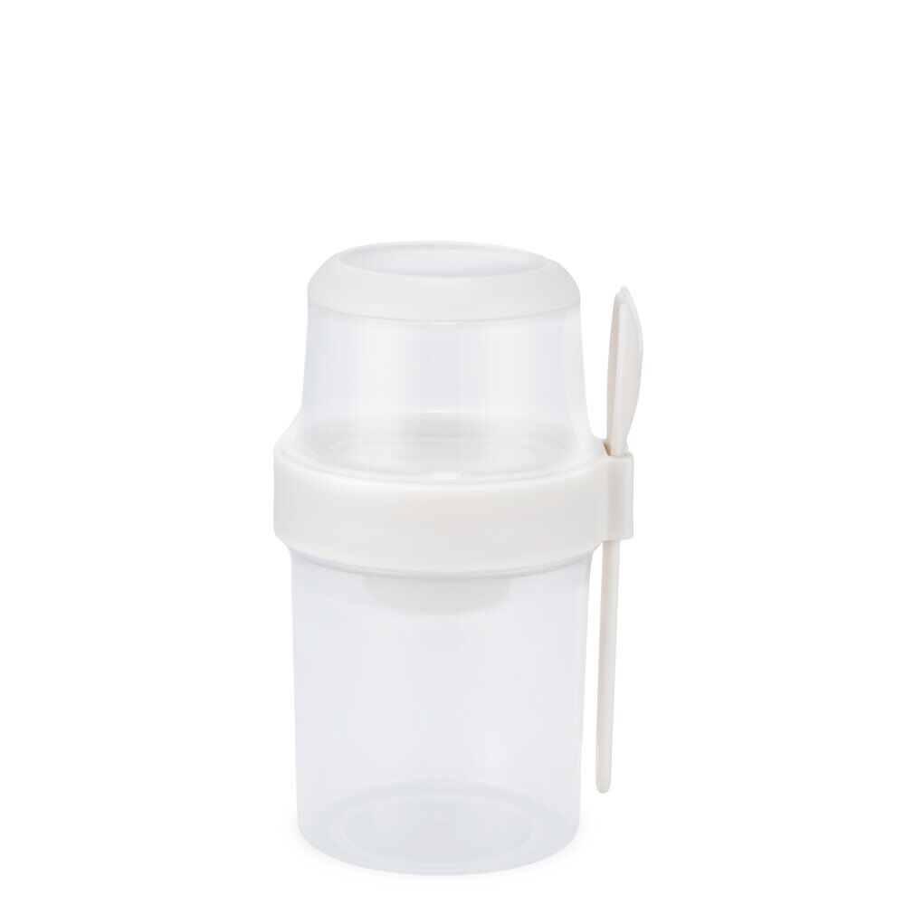 BoÎte alimentaire ronde 530ml avec cuillère et compartiment plastique Ø11xH18cm (2 modèles)