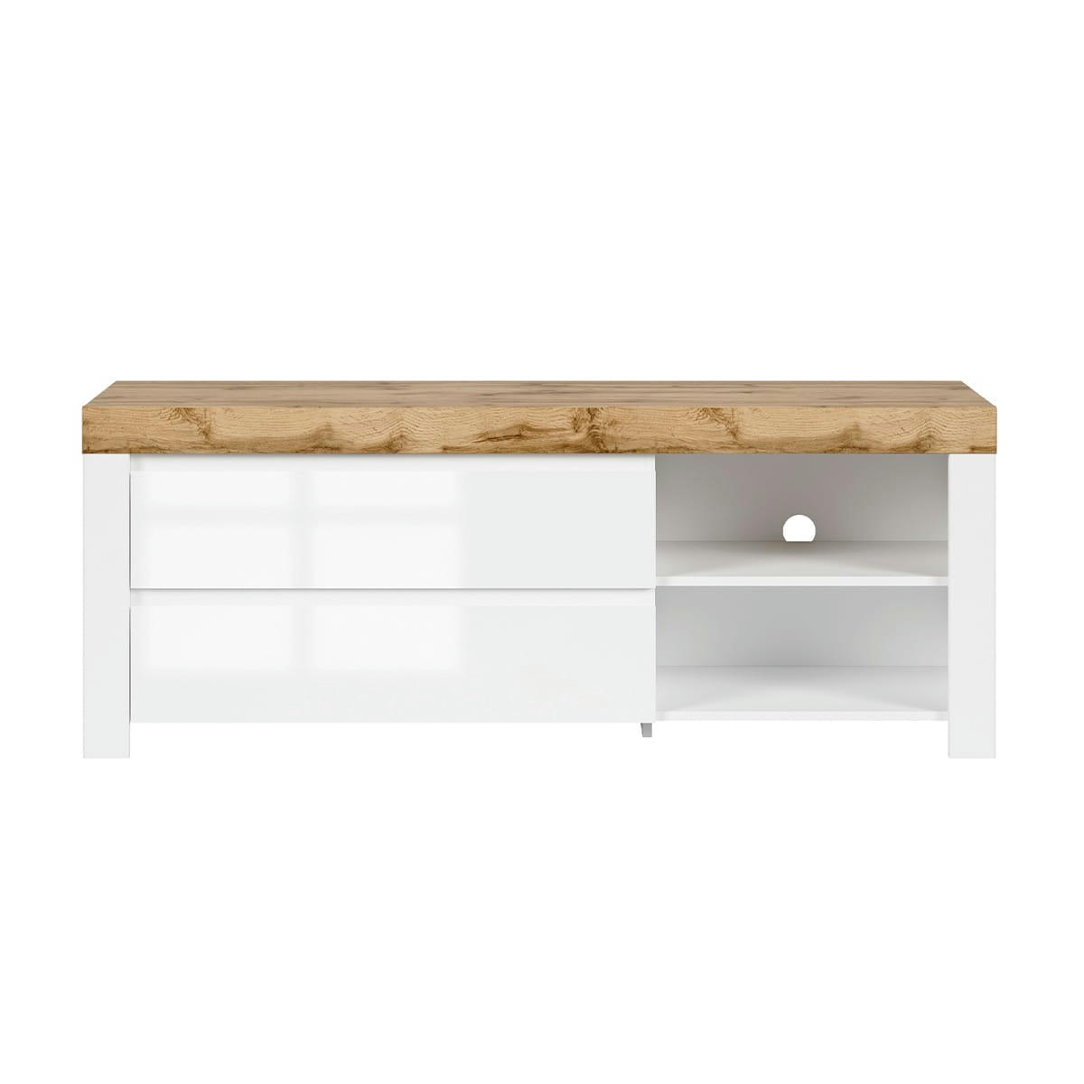- Meuble tv 2 tiroirs 156 cm blanc et naturel