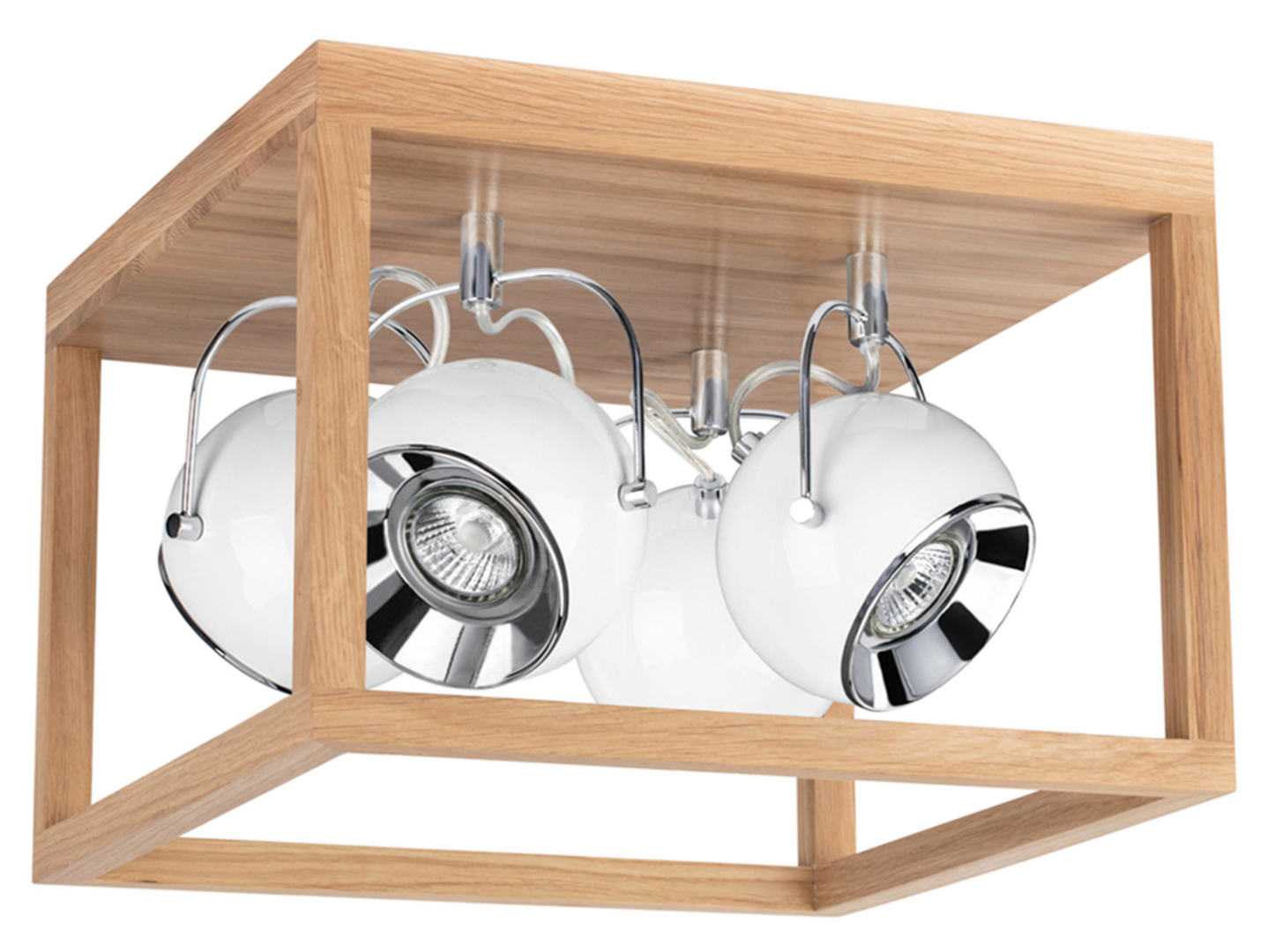 Lampa sufitowa Roy 4-punktowa drewniana brązowo-biała