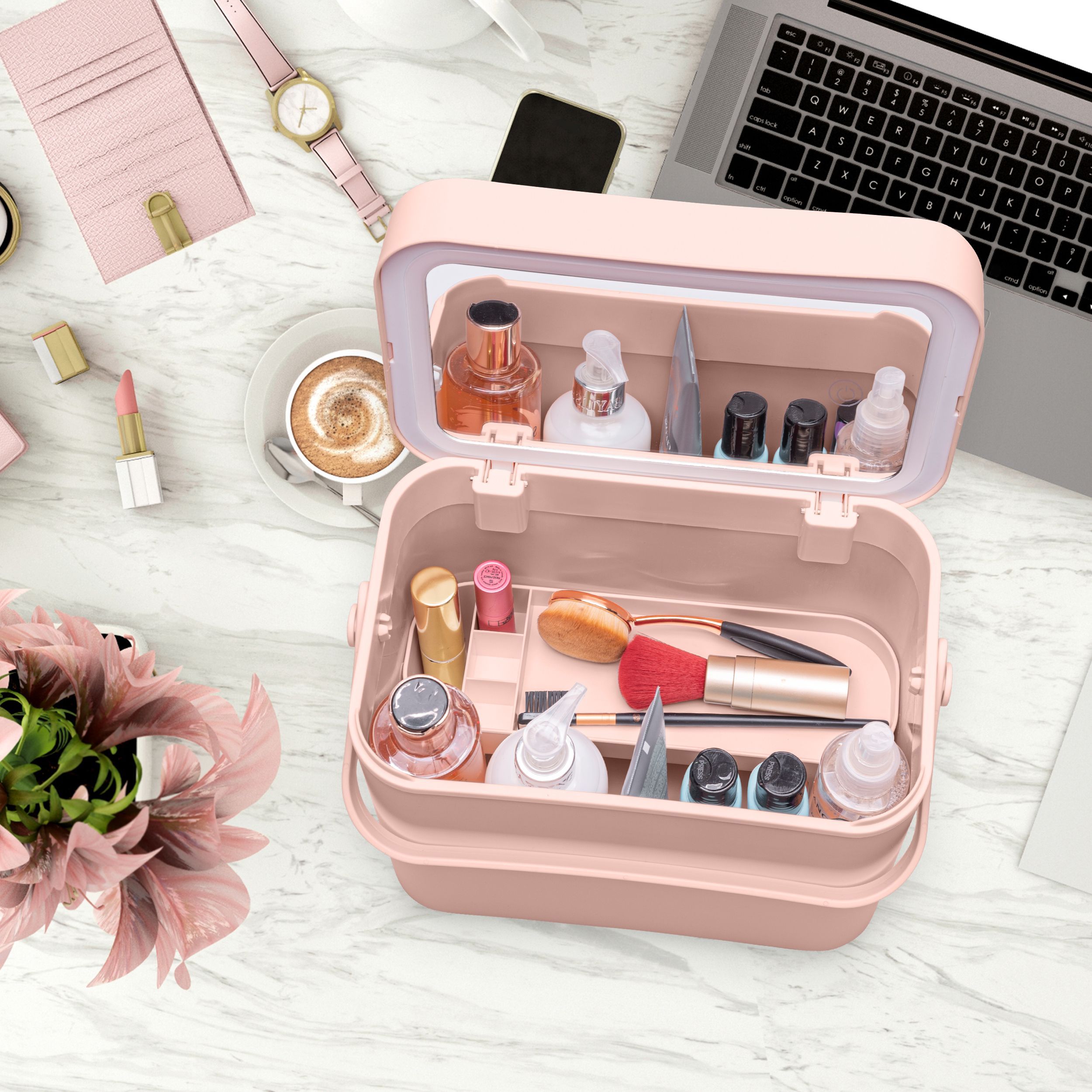 Rio Lush Box Makeup Cosmetic Vanity Travel Case with Removeable LED Light Mirror - Large