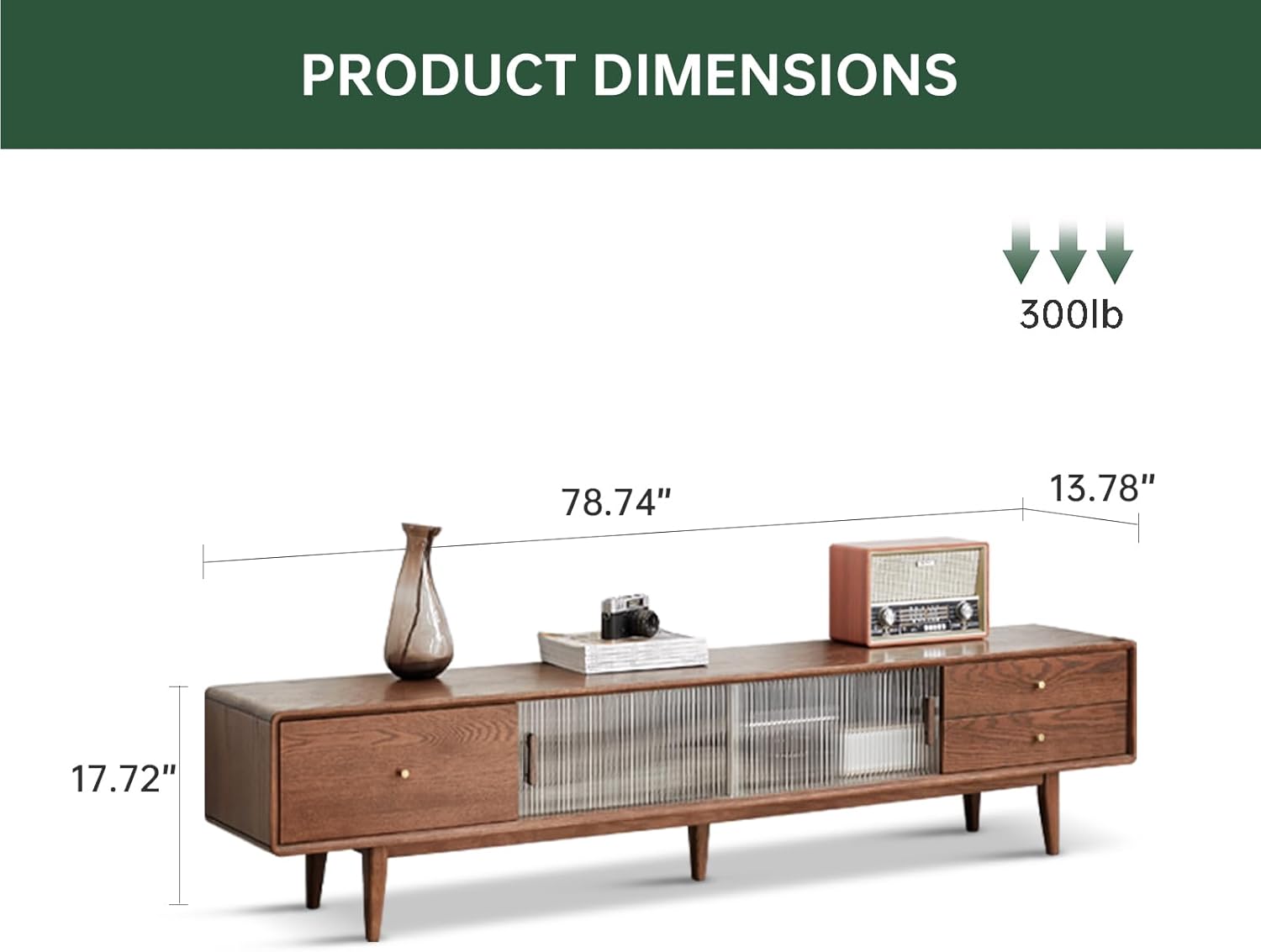 78.74 L Solid Oak Wood TV Stand for 70-85 Inch TVs, Entertainment Center with Storage, Glass Sliding Door TV Console with 2 Drawers and 3 Cabinets, TV Stands for Living Room (Walnut Wood - Log Color)