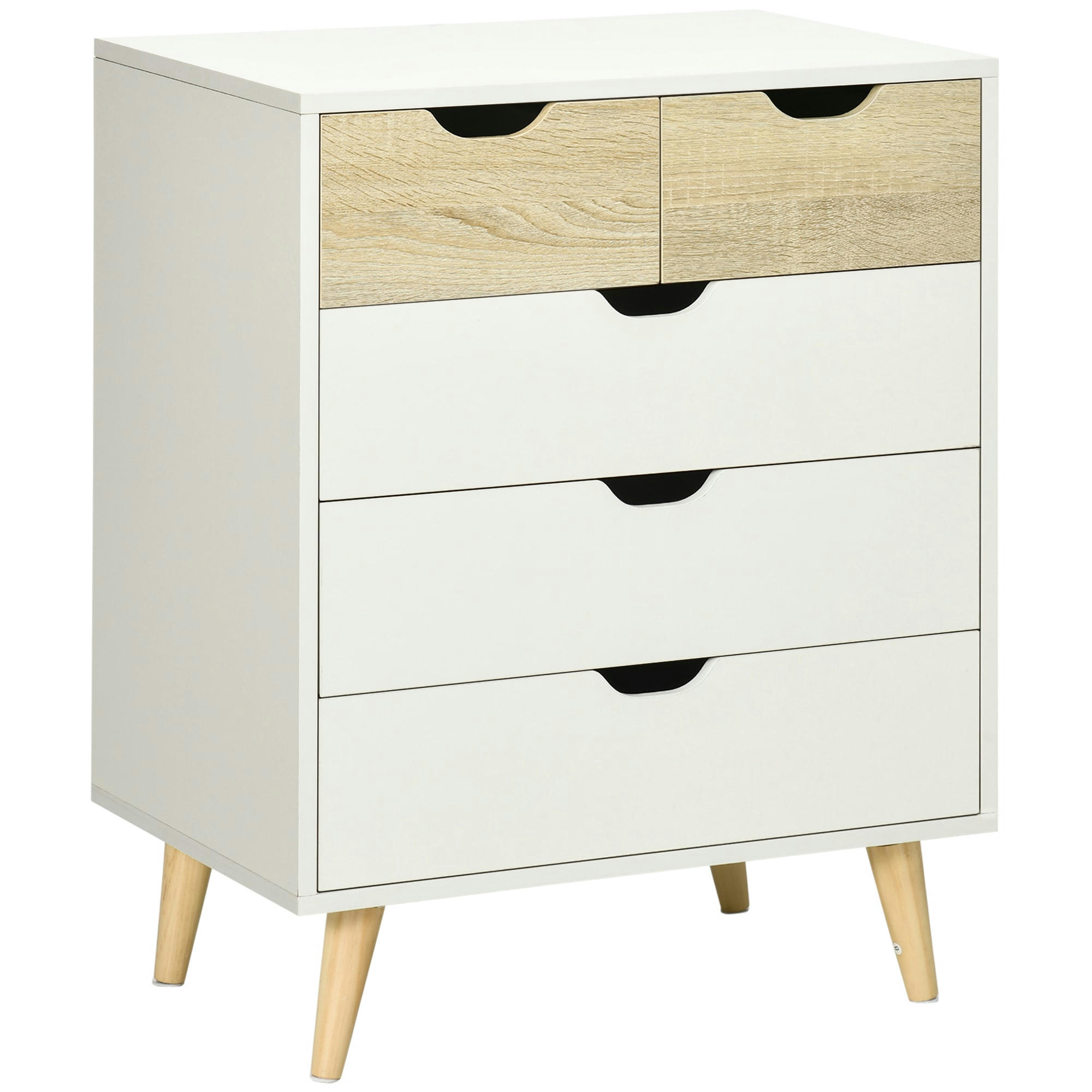 - Commode design scandinave 5 tiroirs blanc aspect bois clair