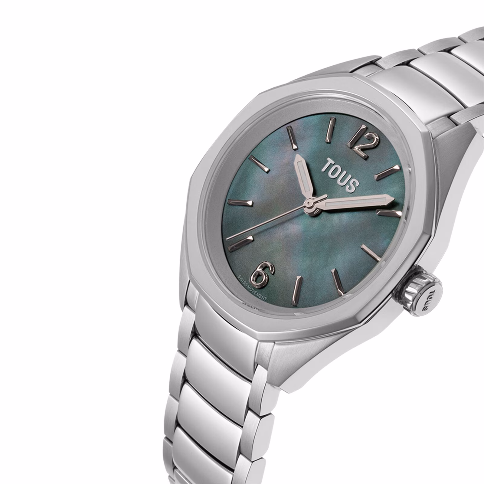 Reloj analógico con movimiento suizo, esfera de nácar y brazalete de eslabones de acero Tous Now Lady