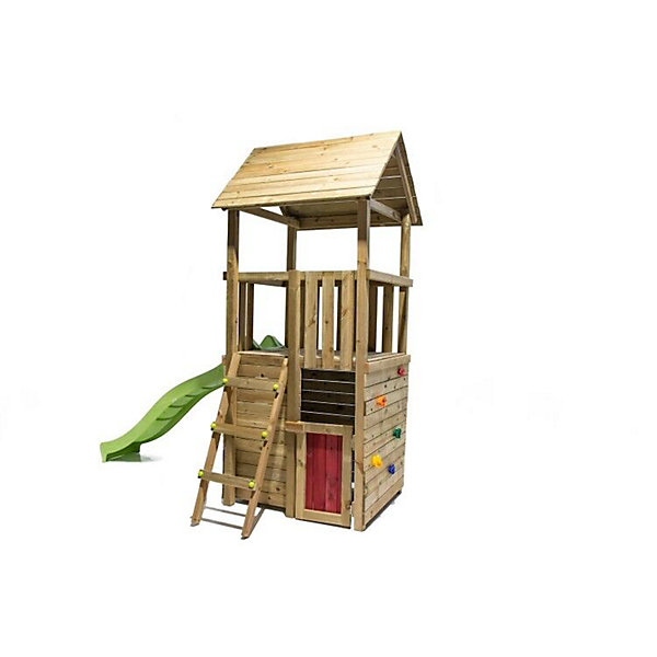 Aire de jeux Masgames TIBIDABO L toit en bois Maison avec escalade : Maison à la base et mur d'escalade