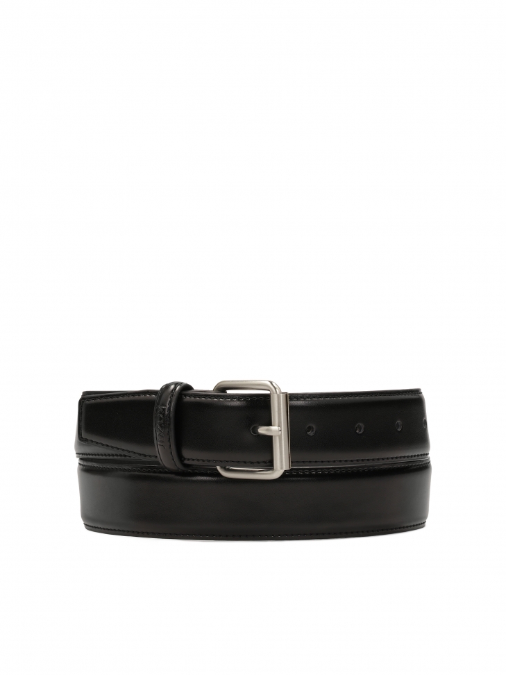 Black leather belt with brushed buckle