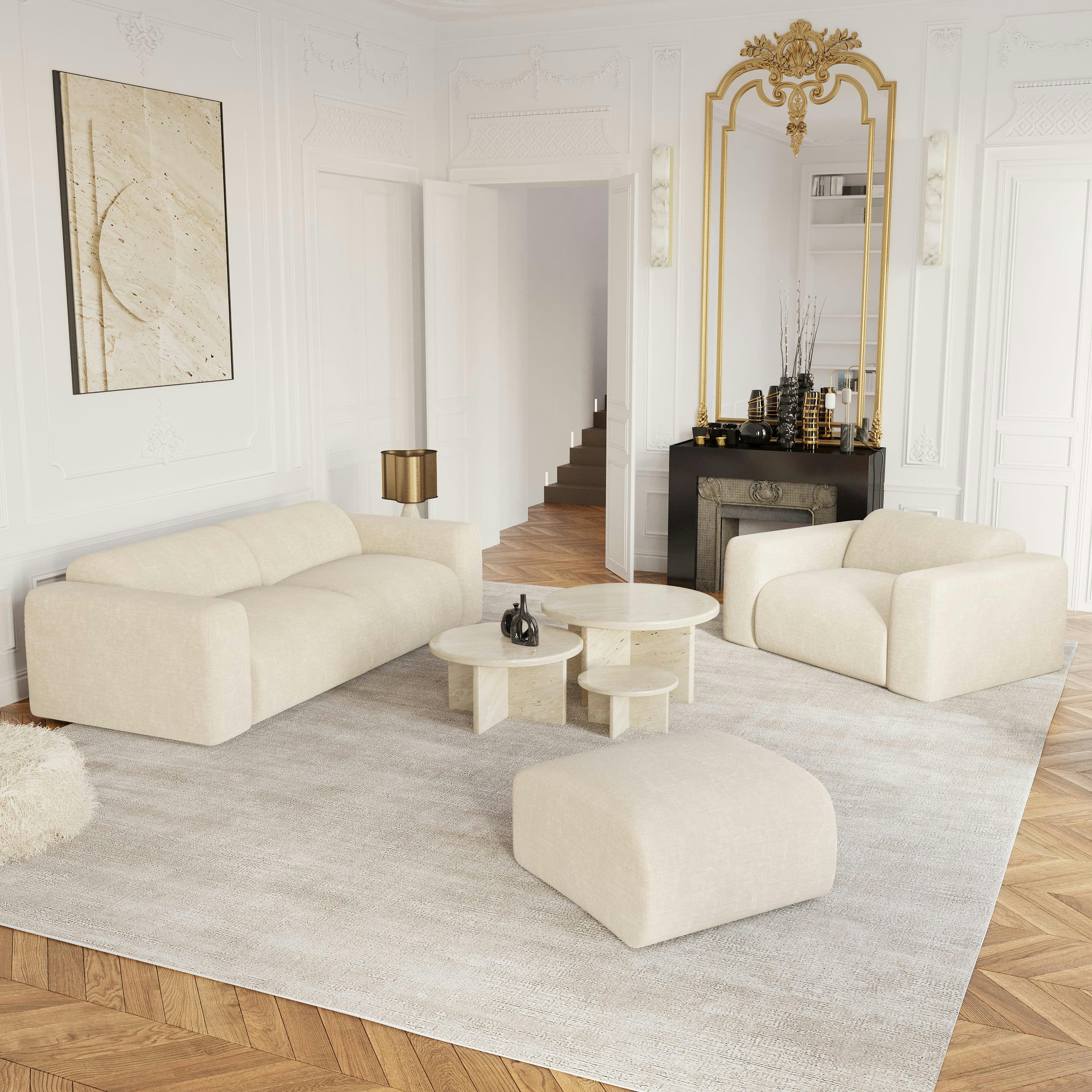 MYRA - Fauteuil velours texturé crème