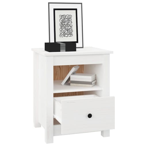 NNEVL Bedside Cabinet White 40x35x49 cm Solid Wood Pine