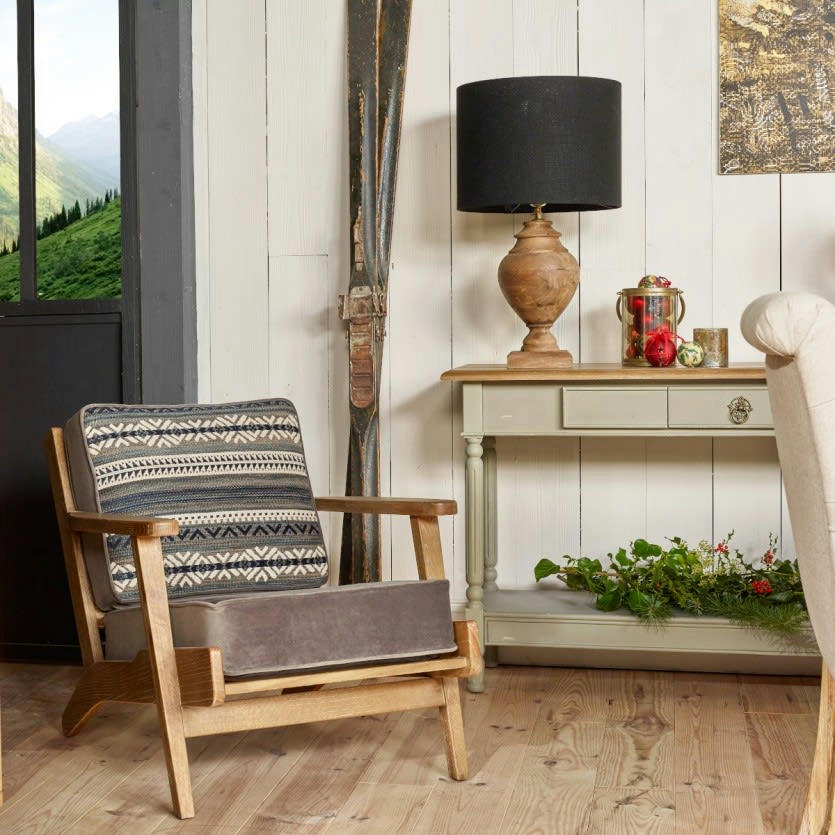 ALESIA - Fauteuil vintage lounge en velours et tissu jacquard A motifs