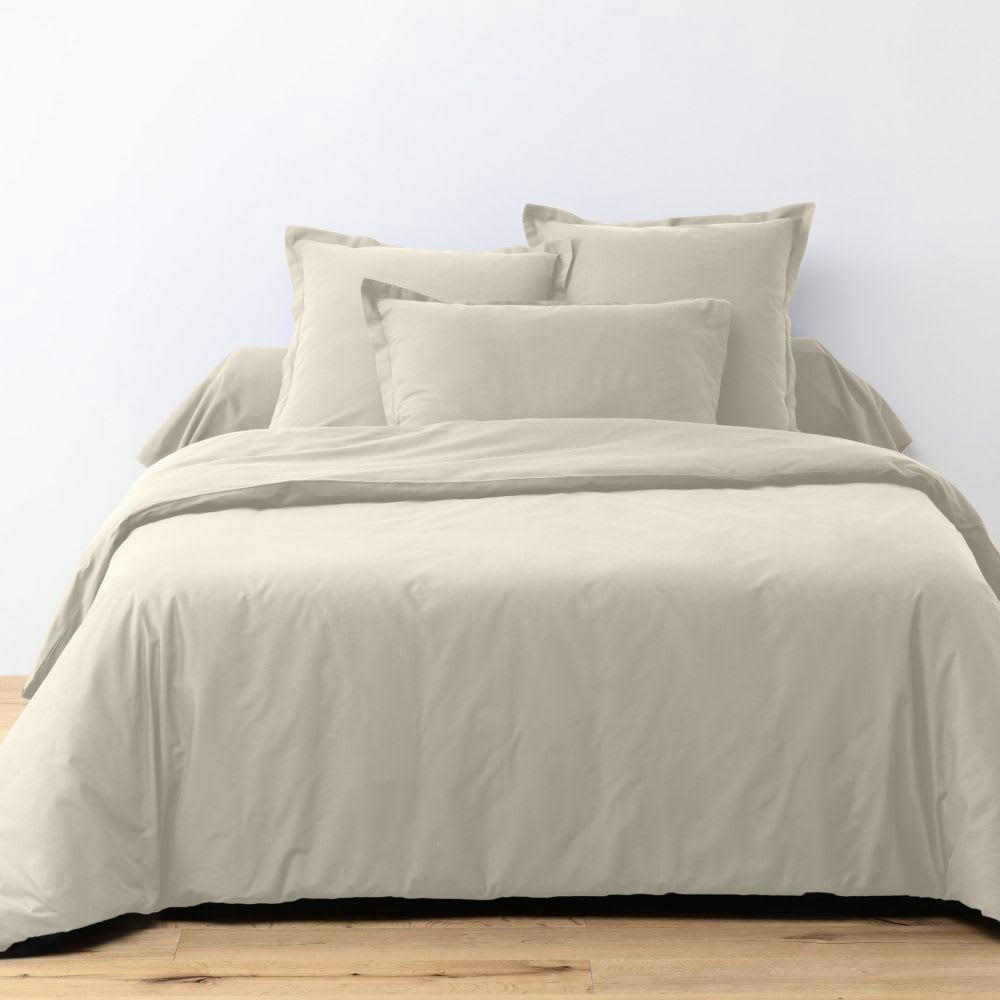 - Parure de lit 2 places coton unie beige 200x200 cm