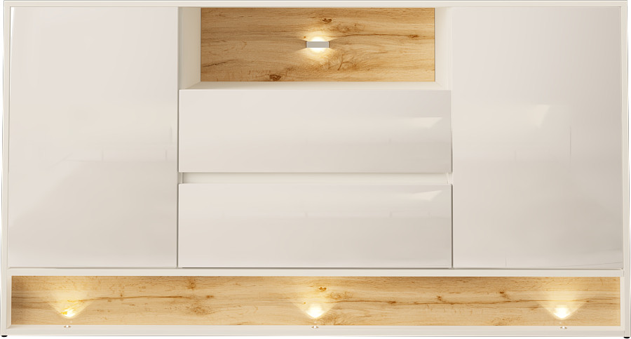 Komoda 160cm - Vision 2 Biały - Wotan mat - Biały połysk