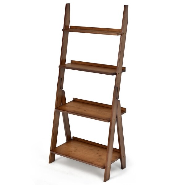 Costway 4 Tiers Bamboo Ladder Shelf Bookcase Storage Organizer Plant - See Details