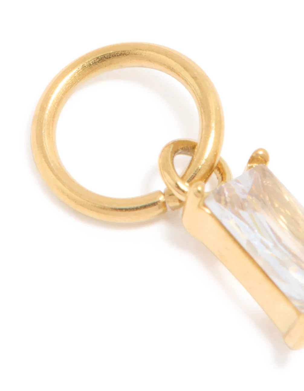 Waterproof Gold Plated Stainless Steel Cubic Zirconia Baguette Charm