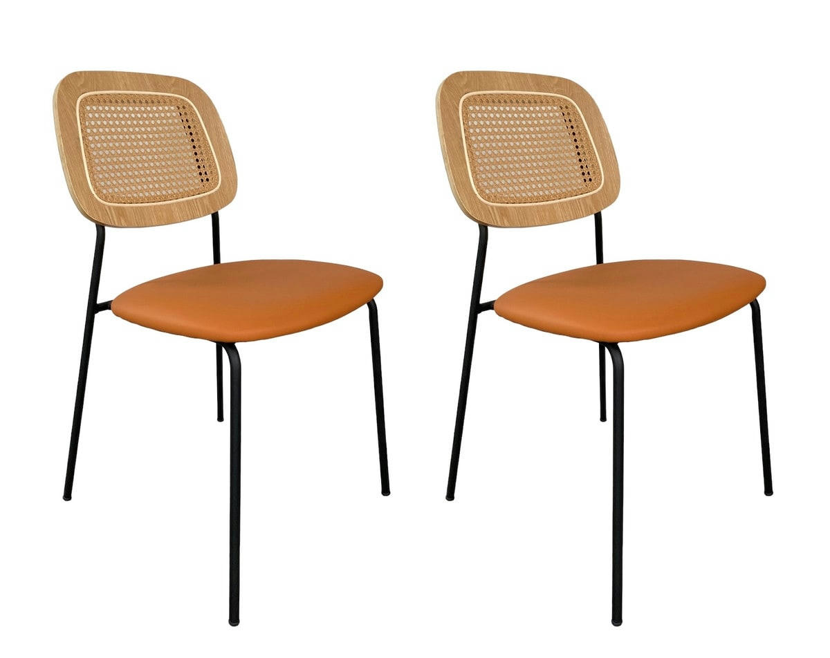 MEMPHIS - Lot de 2 Chaises de repas simili cuir orange