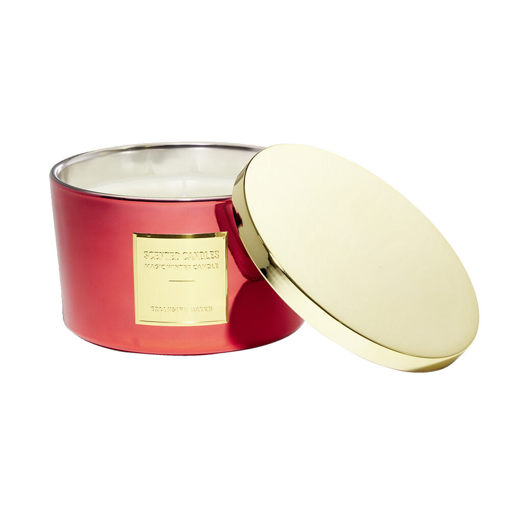 Bougie avec couvercle pot métallisé rouge et doré senteur fruits rouges 30H