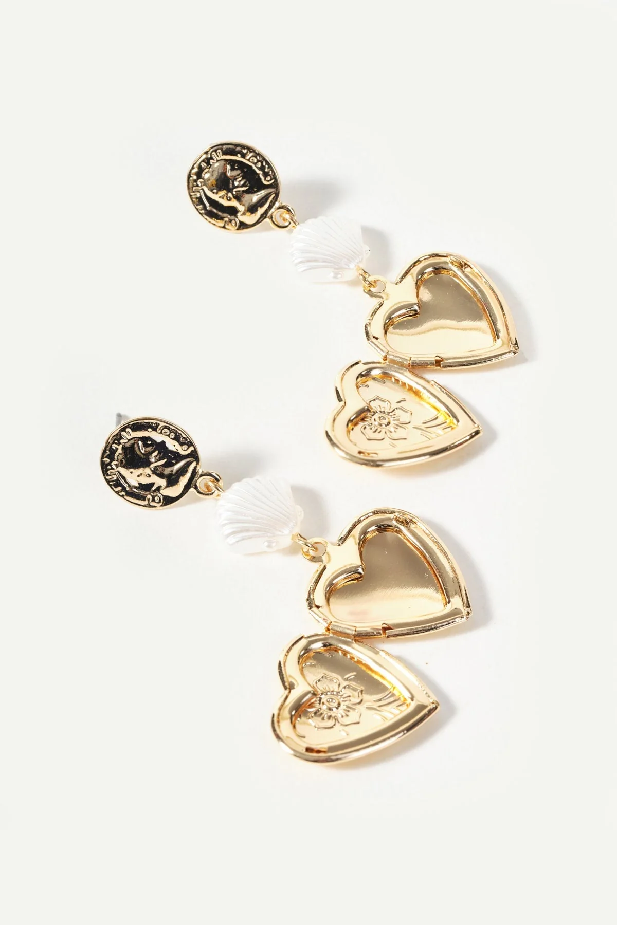 Gold Heart Locket Drop Earrings