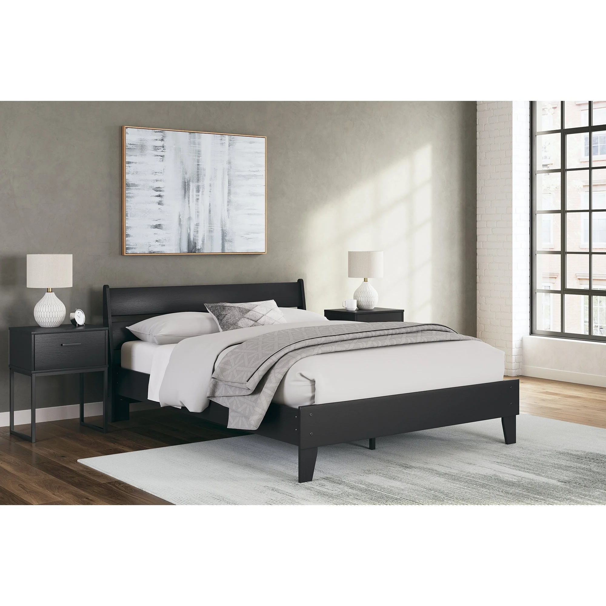 Signature Design by Ashley Socalle Black Panel Headboard with 2 Nightstands
