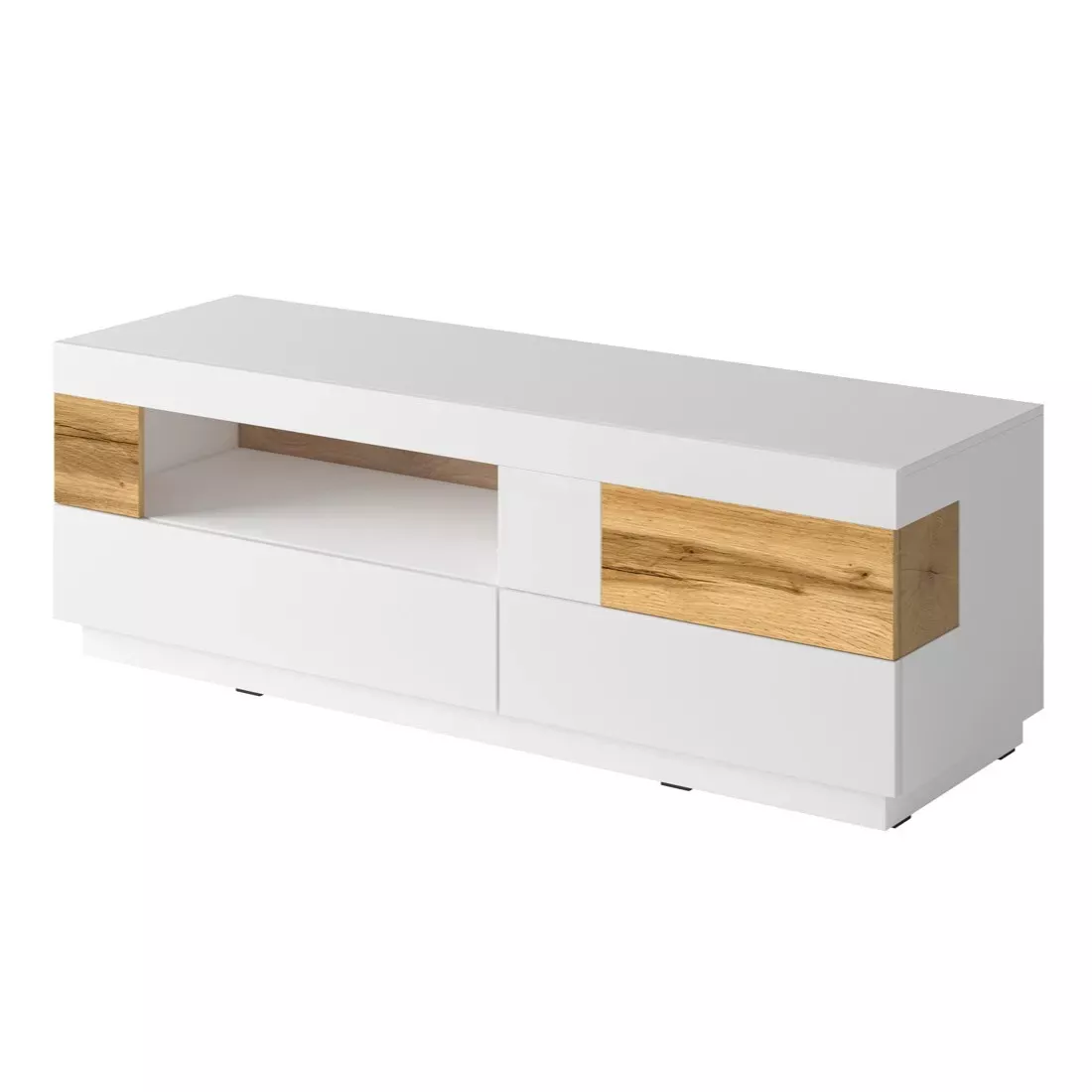 Szafka RTV SILKE 2S1KL 160cm biały połysk/dąb wotan