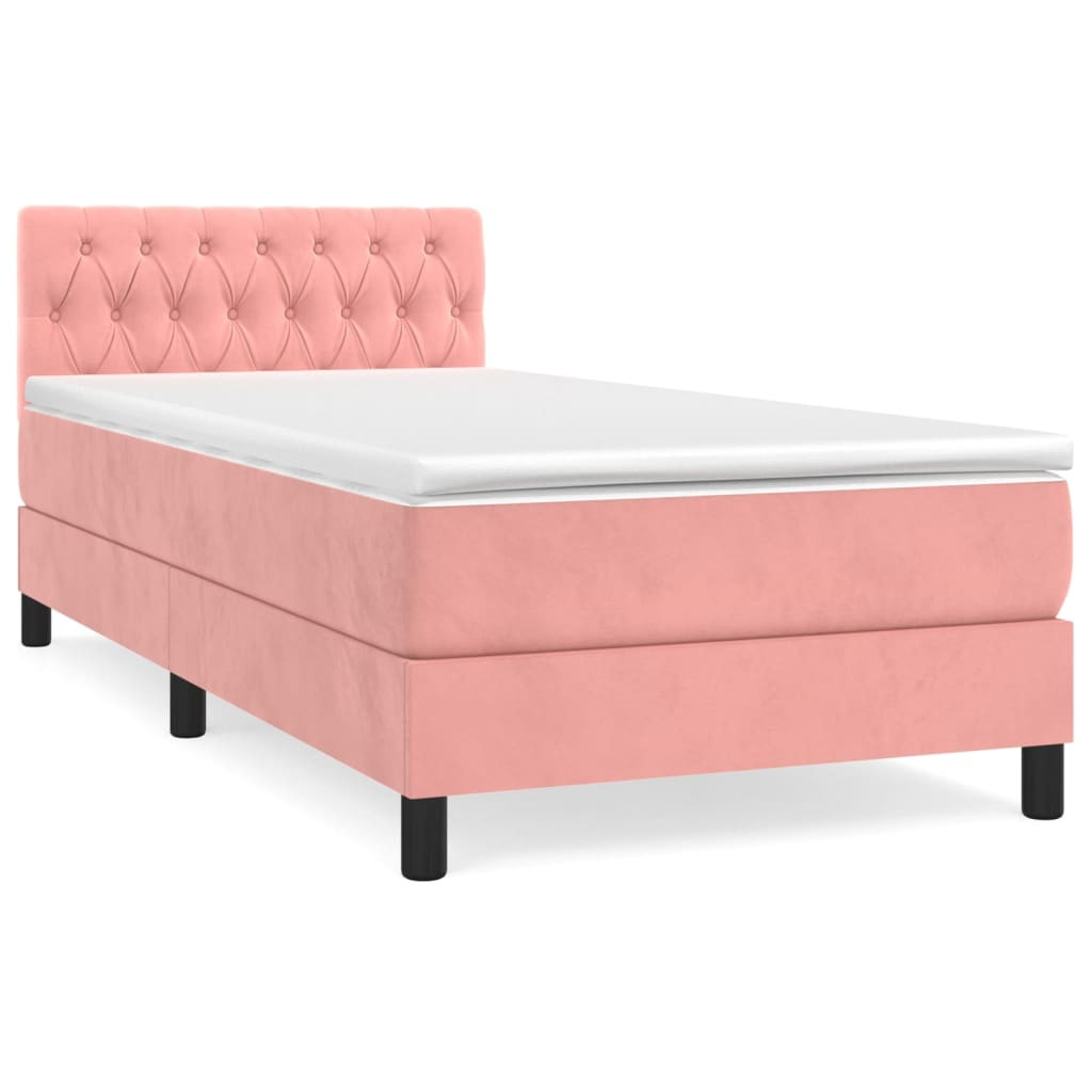Łóżko Tapicerowane z Materacem Kontynentalne Różowy Aksamit 90x200 cm