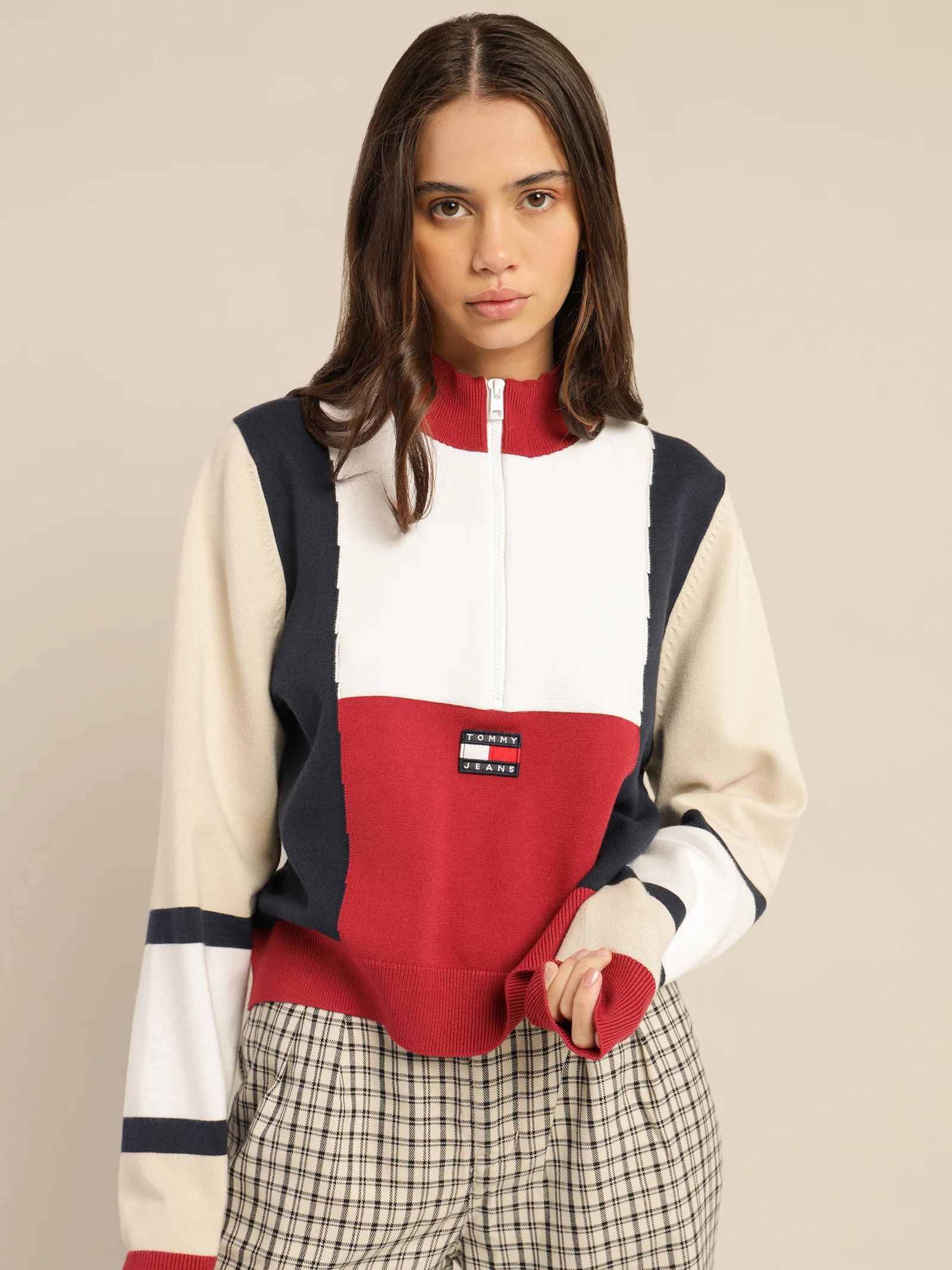 Colour-Blocked Half-Zip Jumper