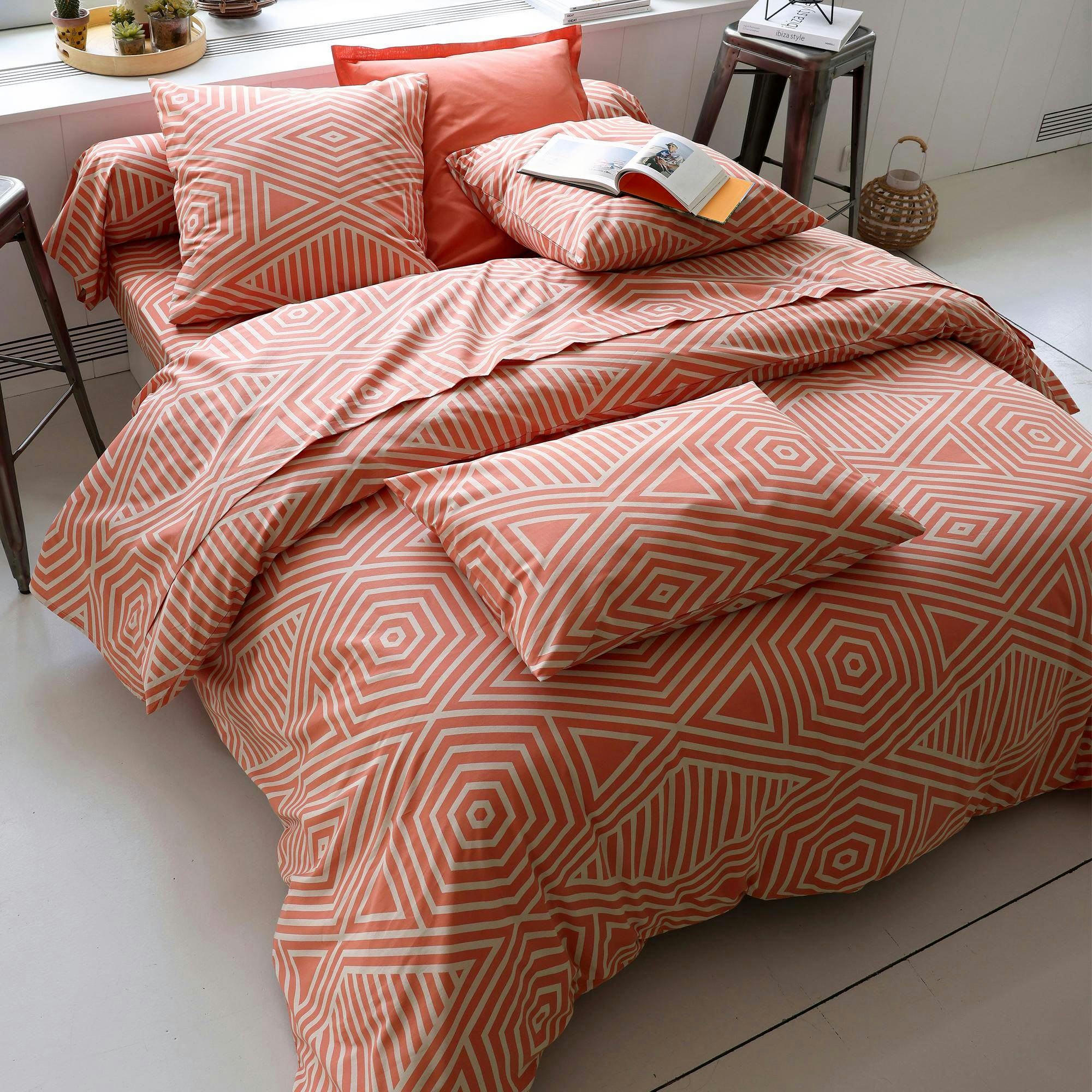 THEO - Drap-housse 160x200x28 orange poterie en coton