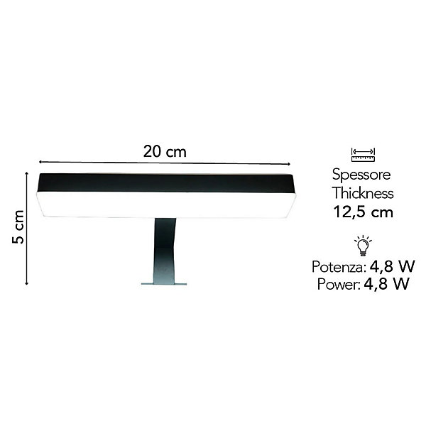 Lampe Pour Installation Bord De Miroir Avec Support Noir - Nettuno
