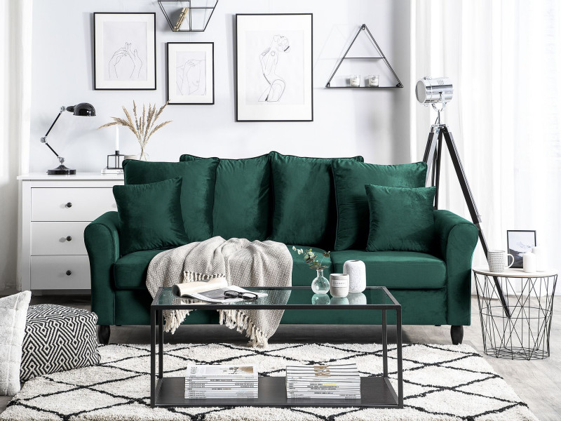 Sofa kanapa trzyosobowa welurowa zielona